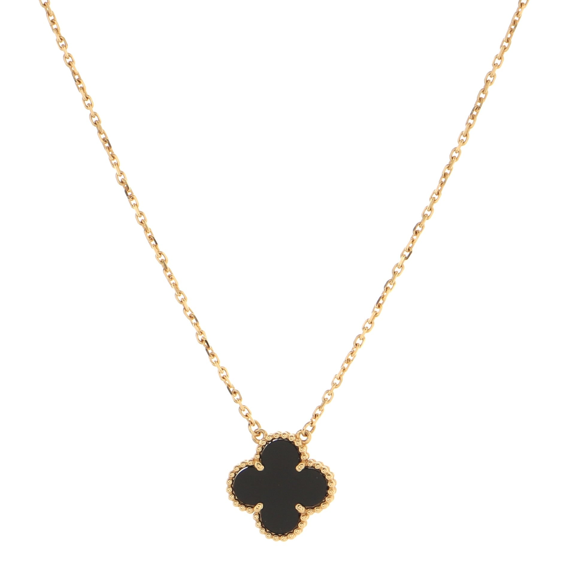 Vintage Alhambra Pendant Necklace 18K Yellow Gold and Onyx