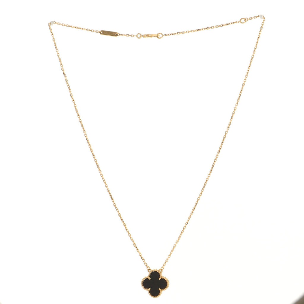 Vintage Alhambra Pendant Necklace 18K Yellow Gold and Onyx