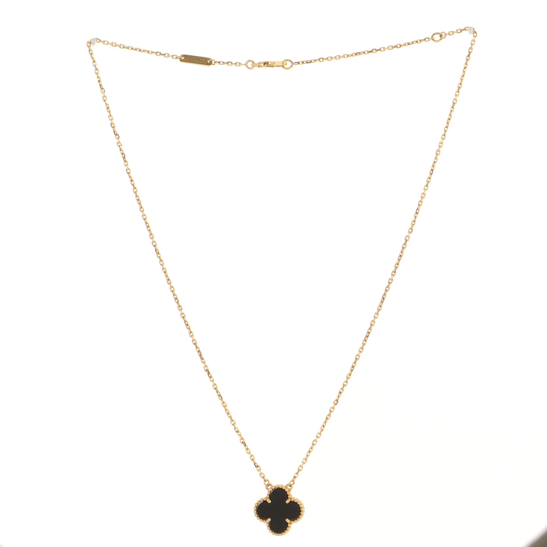 Vintage Alhambra Pendant Necklace 18K Yellow Gold and Onyx