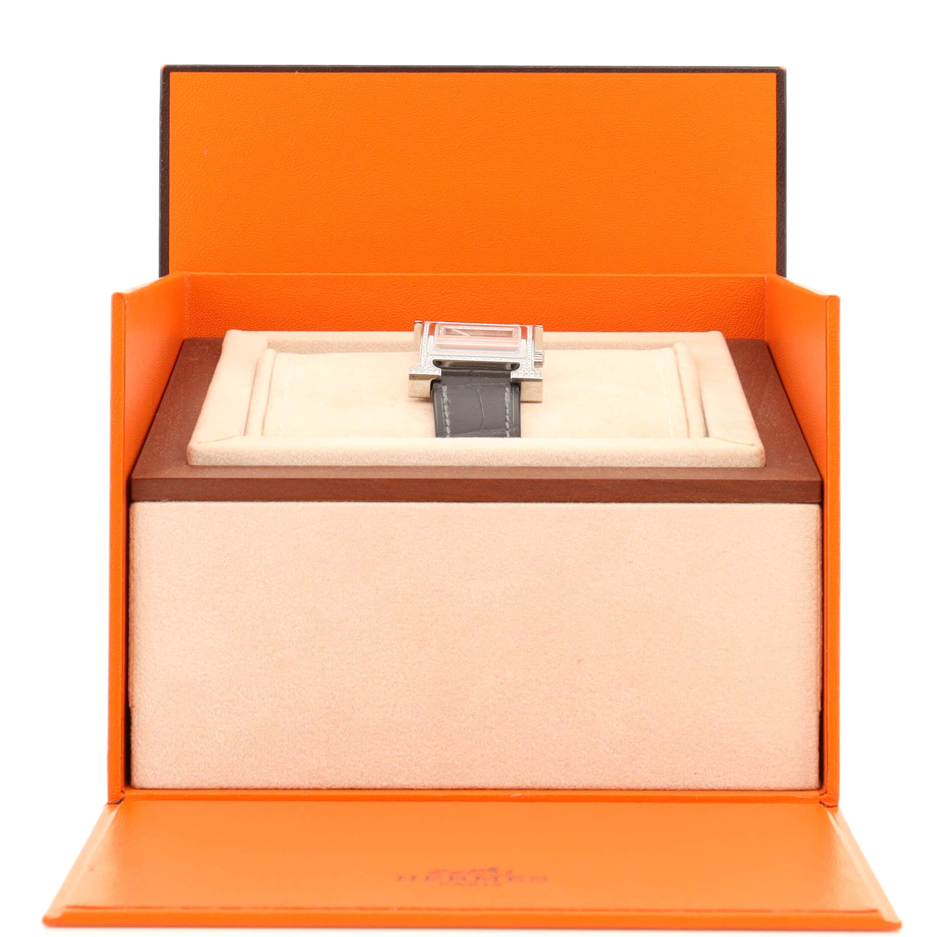 Heure H Quartz Watch Stainless Steel and Alligator with Diamond Bezel and Diamond Obsidian Dial 21