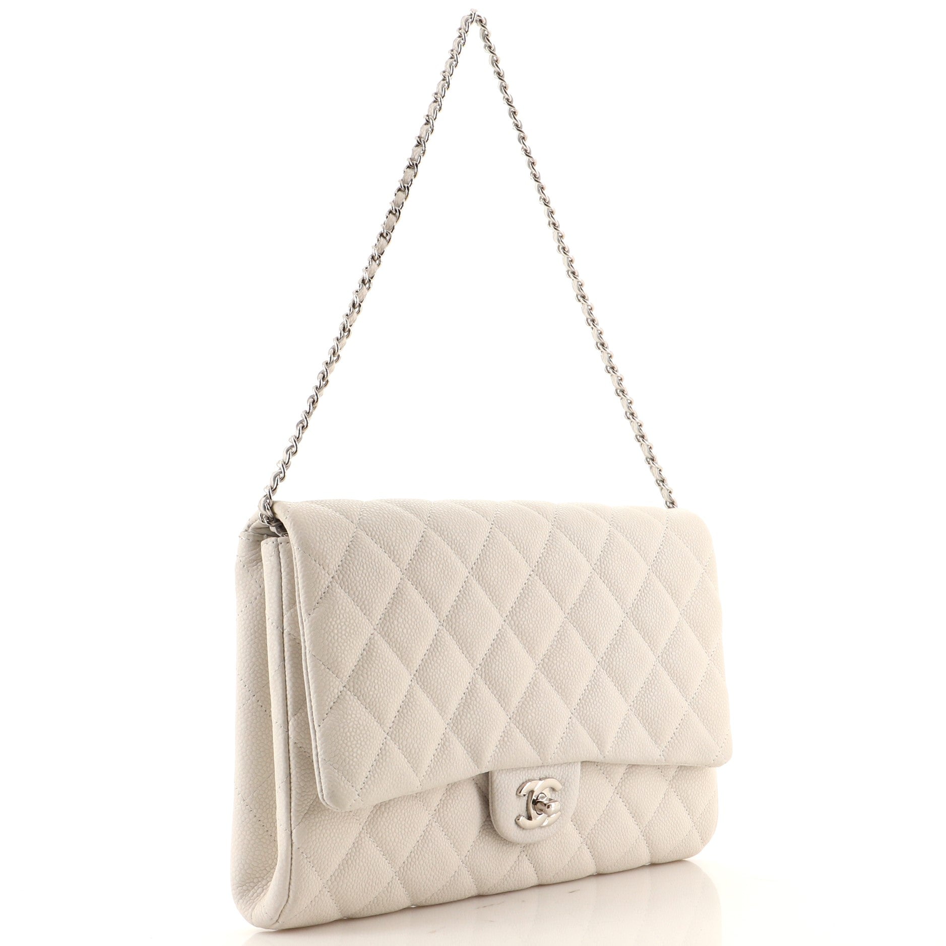 Clutch with Chain Quilted Caviar
