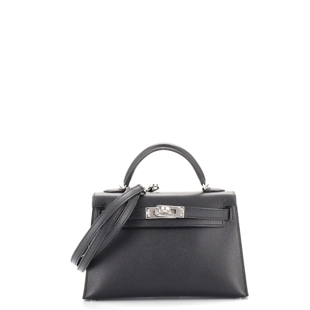 Kelly Mini II Bag Noir Epsom with Palladium Hardware 20