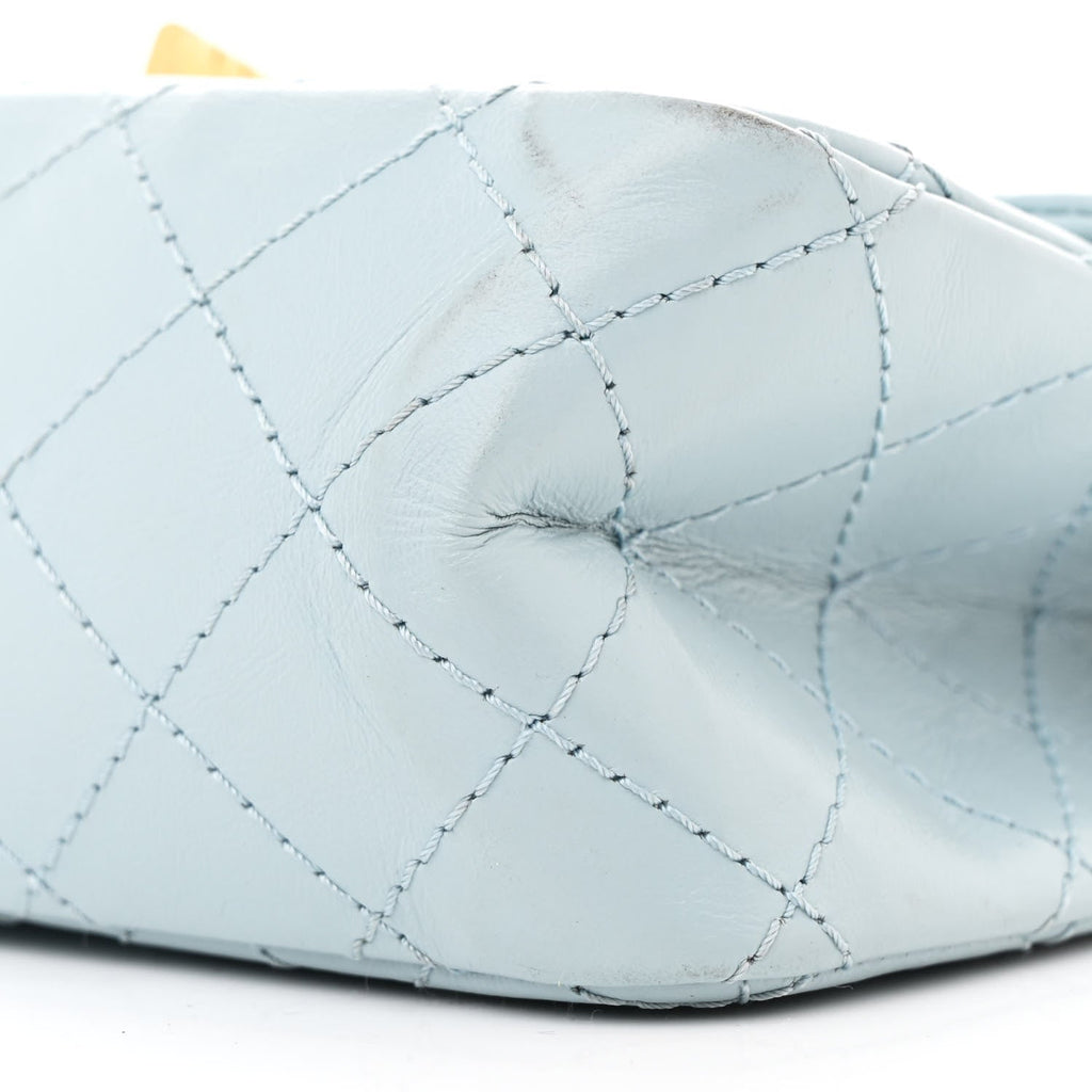 Aged Calfskin Quilted 2.55 Reissue Mini Flap Light Blue