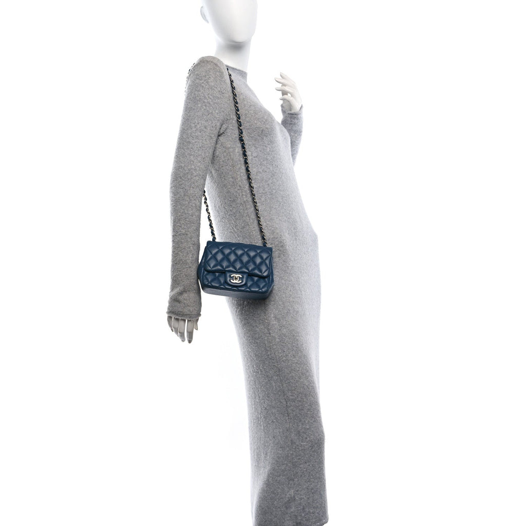 Lambskin Quilted Mini Square Flap Dark Blue