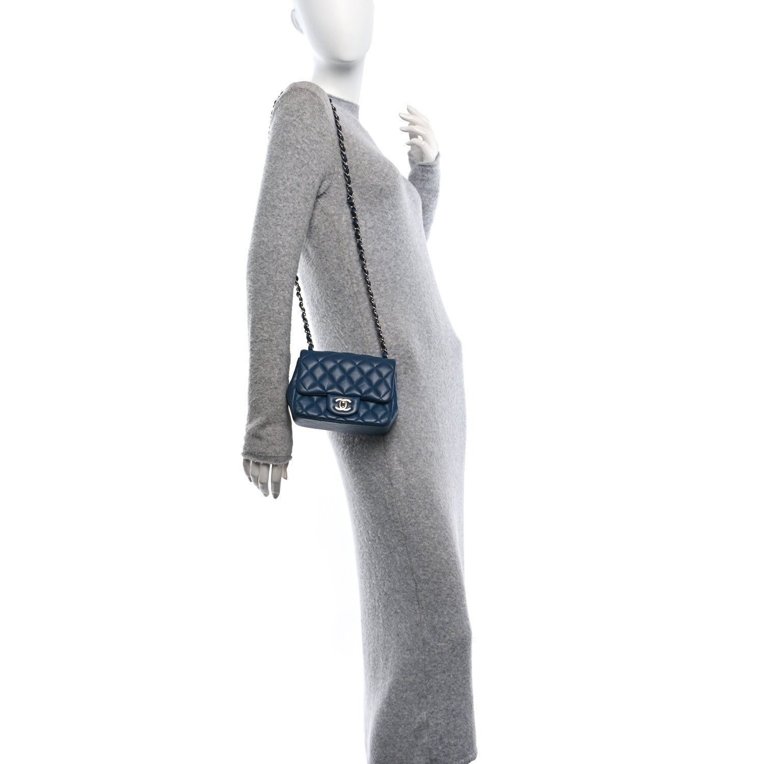 Lambskin Quilted Mini Square Flap Dark Blue