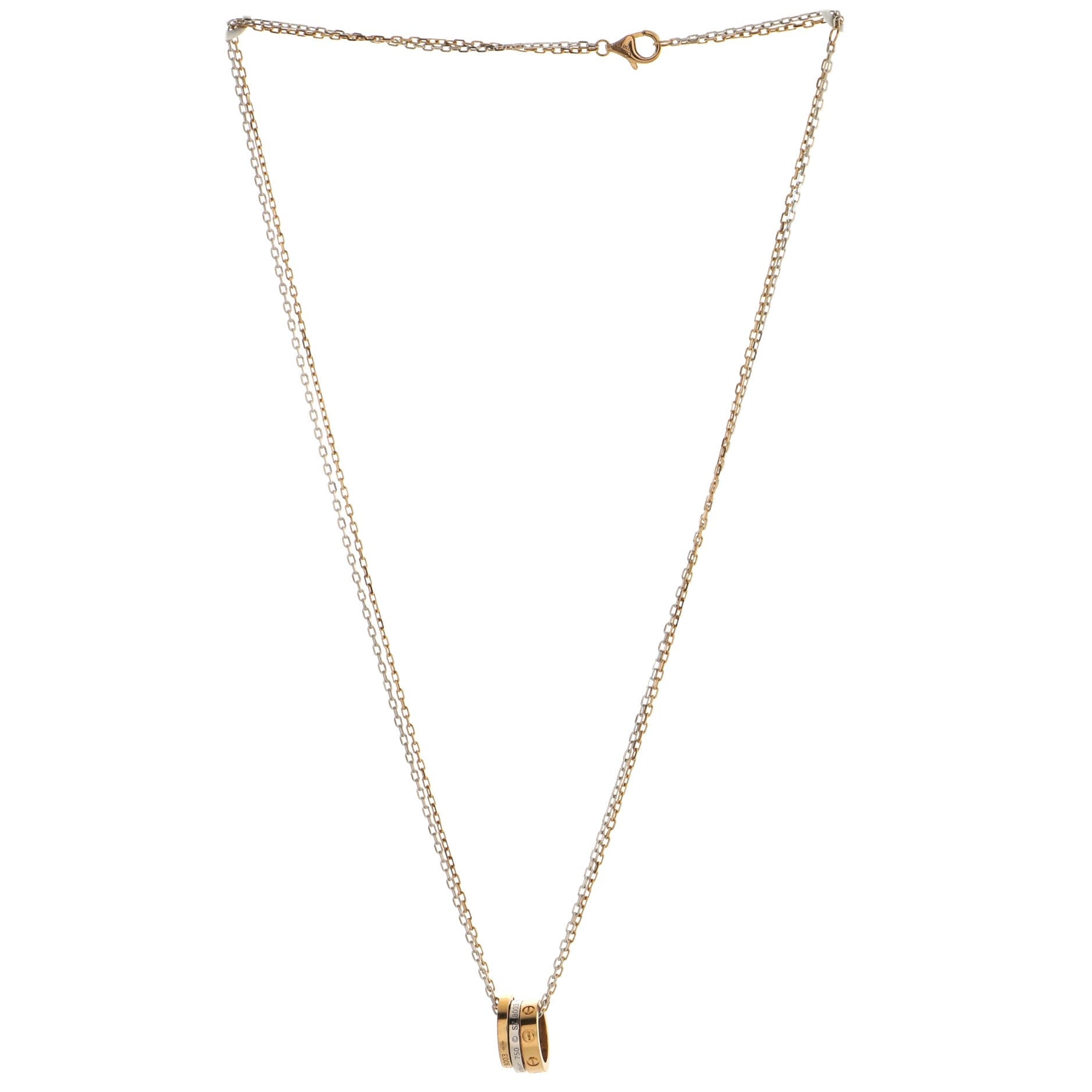 Love 3 Ring Pendant Necklace 18K Rose Gold and 18K White Gold with 6 Diamonds