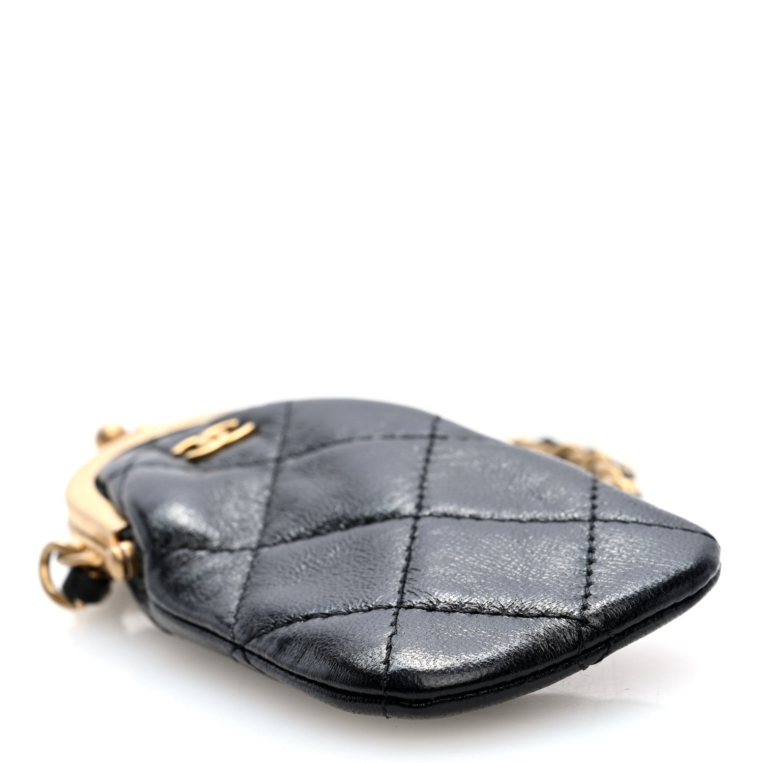 Lambskin Quilted Lipstick Case On Chain Black