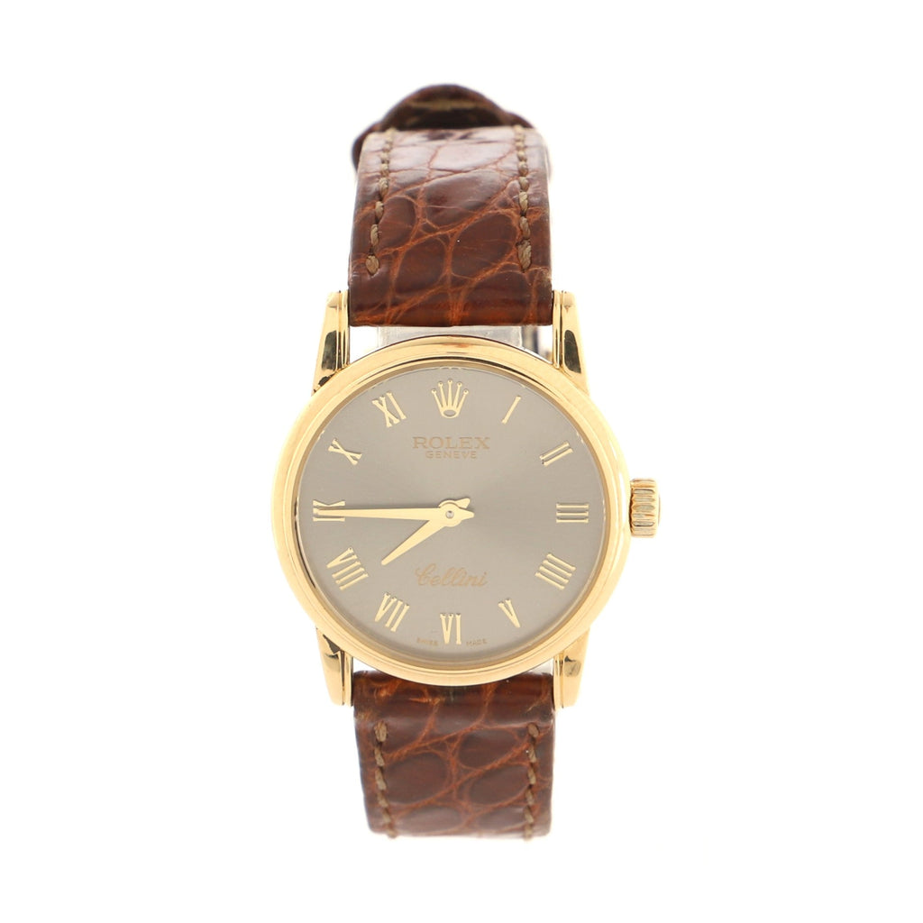 Cellini Round Quartz Watch Yellow Gold and Alligator 25