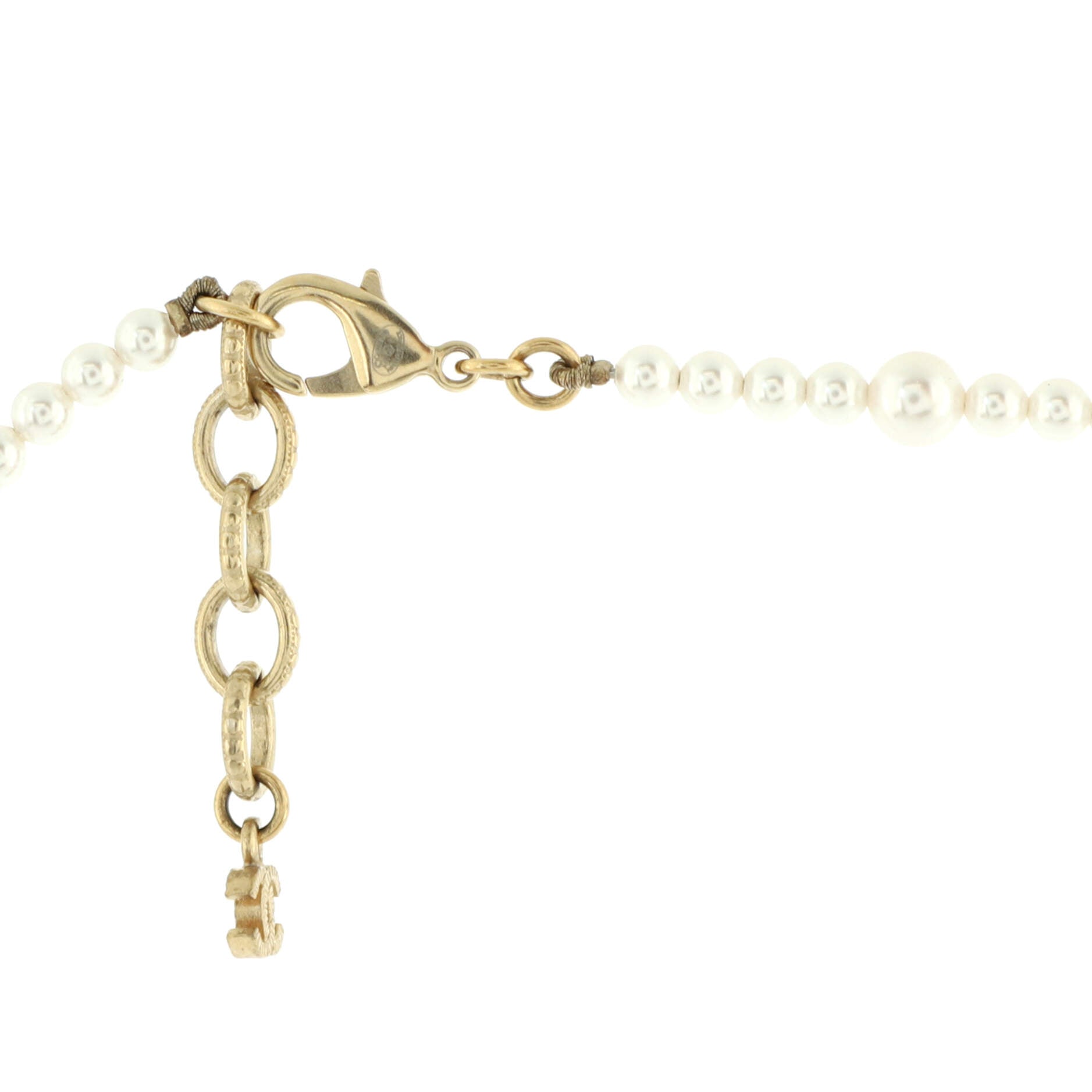 CC Single Strand Long Necklace Metal with Faux Pearls and Crystals
