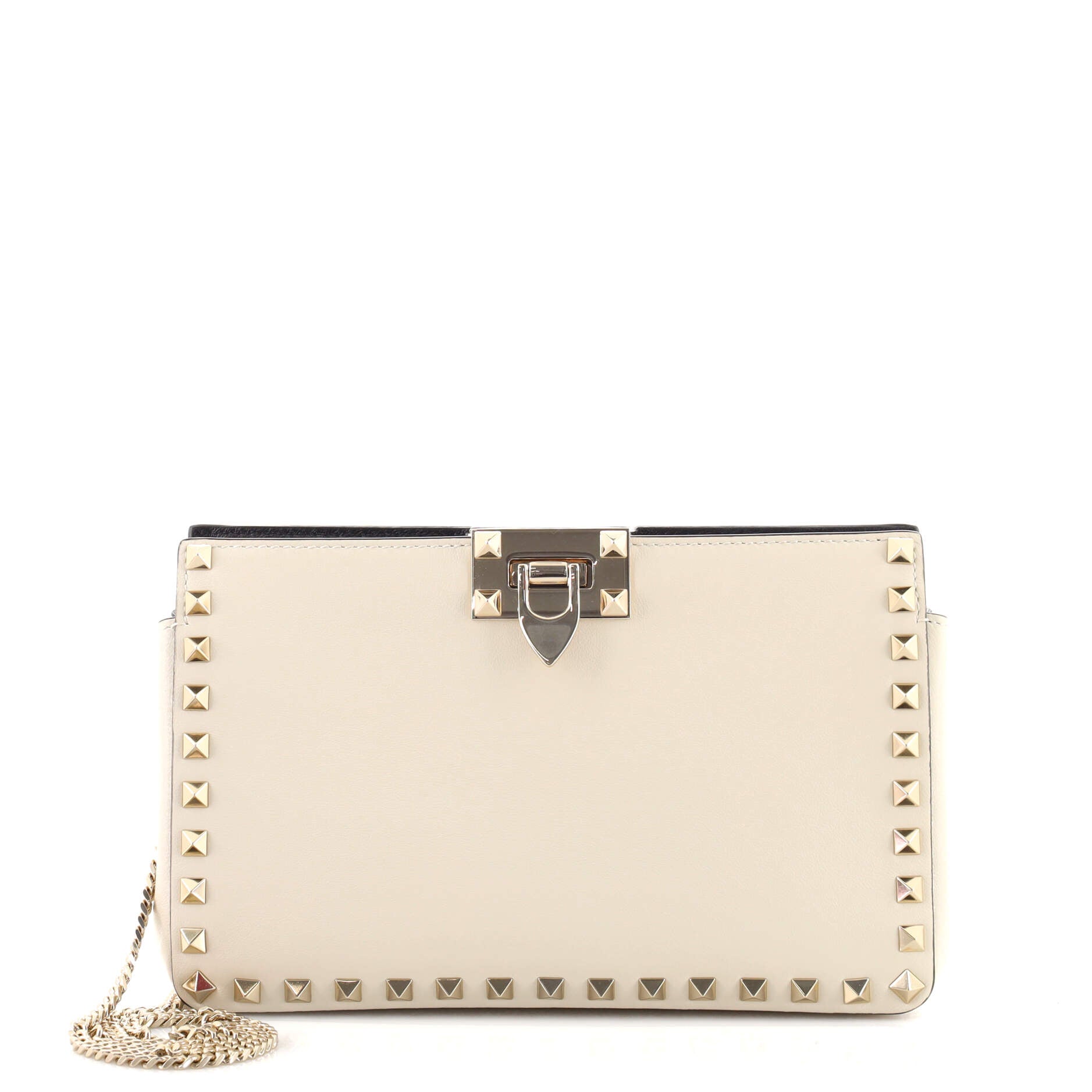 Rockstud Flip Lock Chain Clutch Leather Small