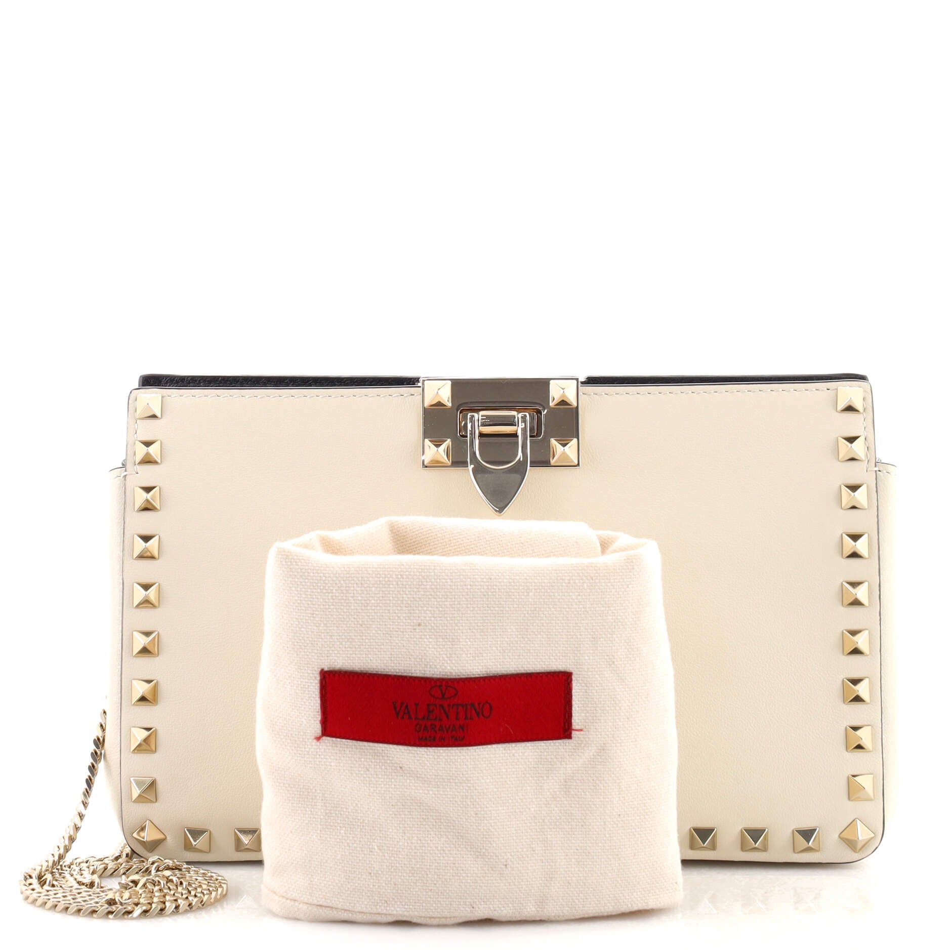 Rockstud Flip Lock Chain Clutch Leather Small