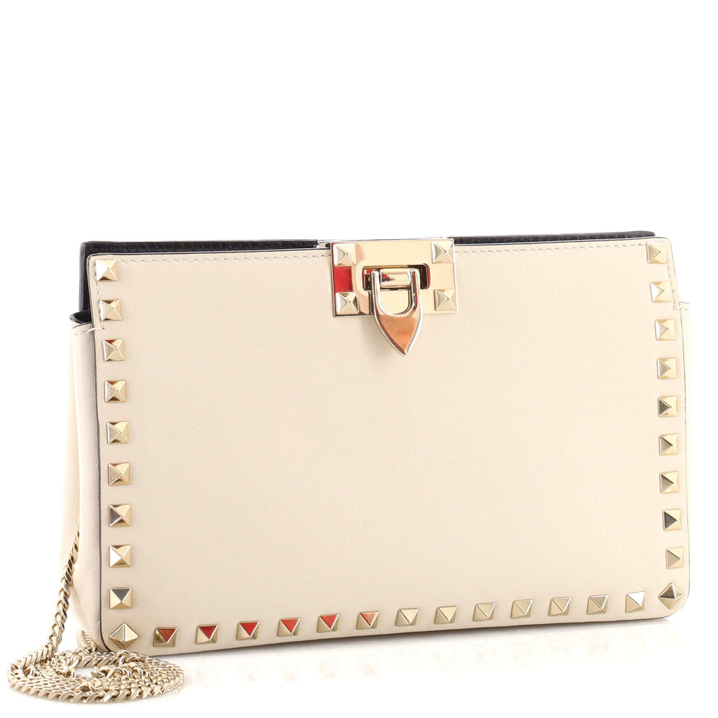 Rockstud Flip Lock Chain Clutch Leather Small