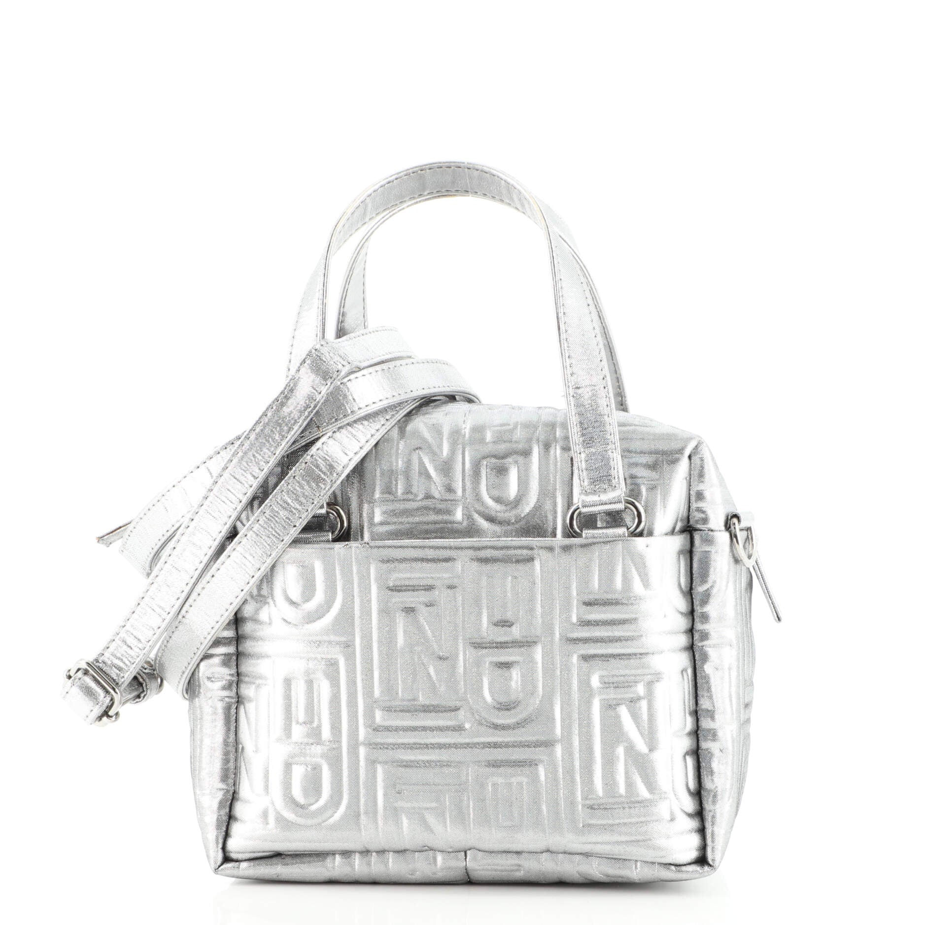 Convertible Boston Bag Logo Embossed Fabric Mini