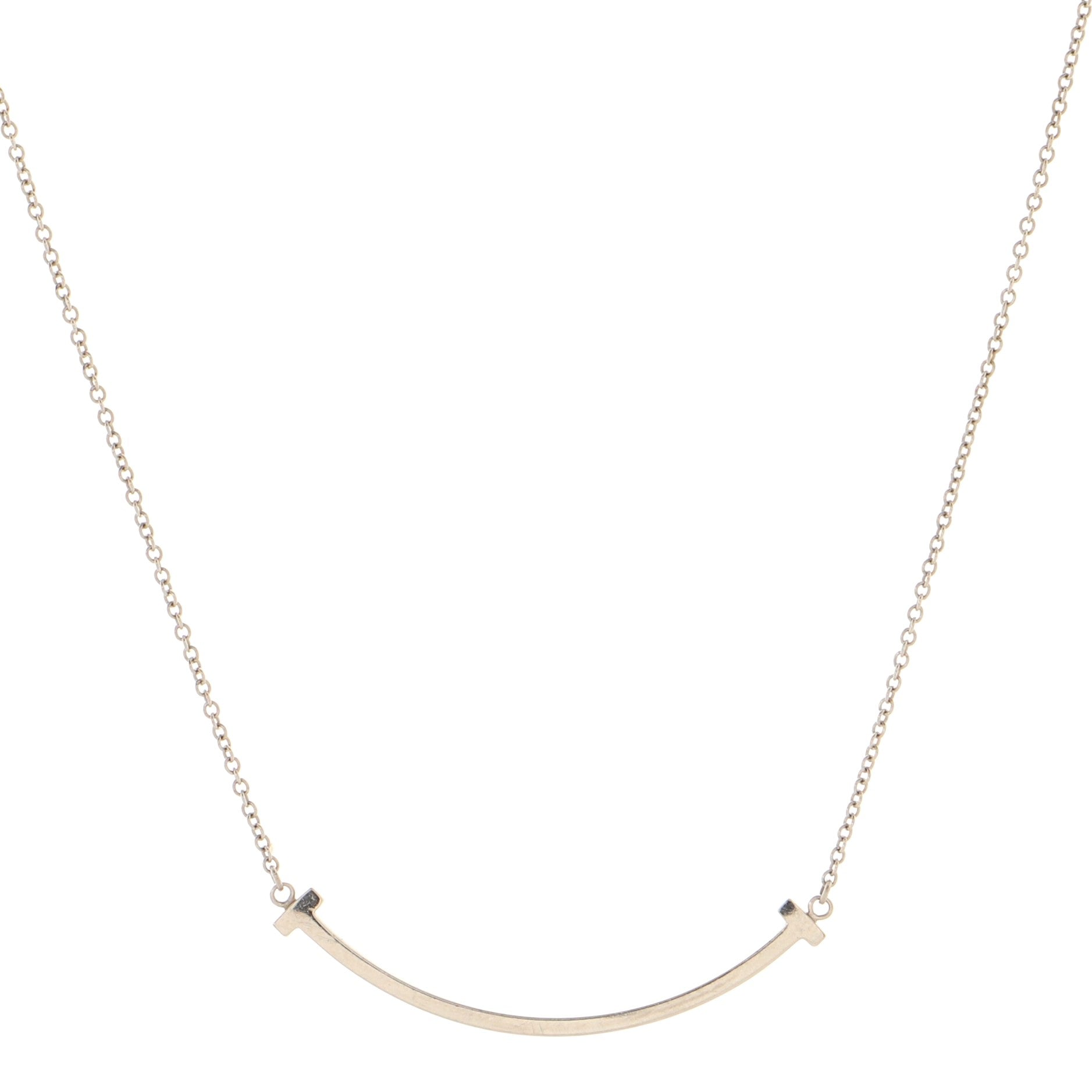 T Smile Pendant Necklace 18K White Gold Small