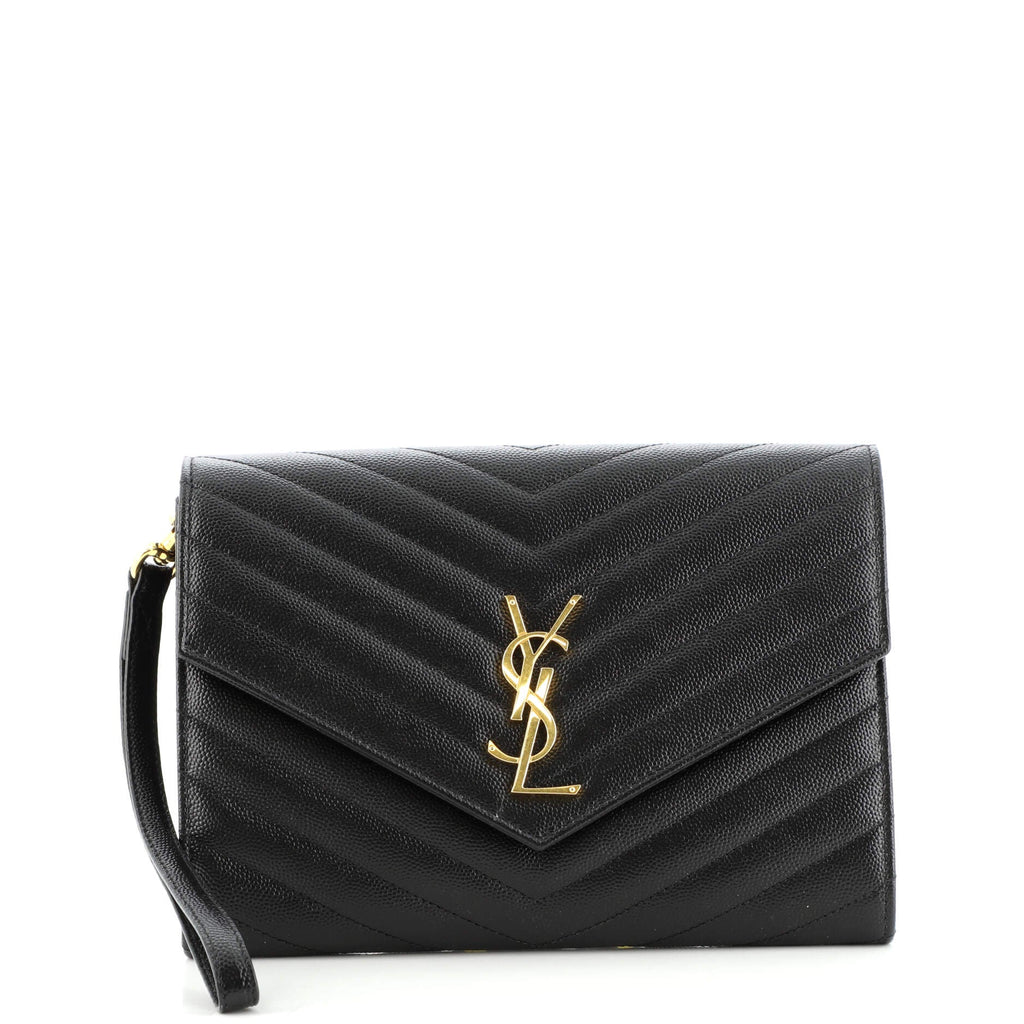Classic Monogram Envelope Wristlet Clutch Matelasse Chevron Leather