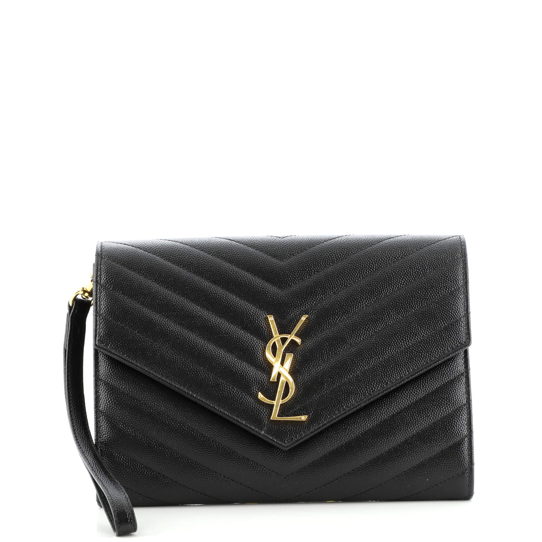 Classic Monogram Envelope Wristlet Clutch Matelasse Chevron Leather