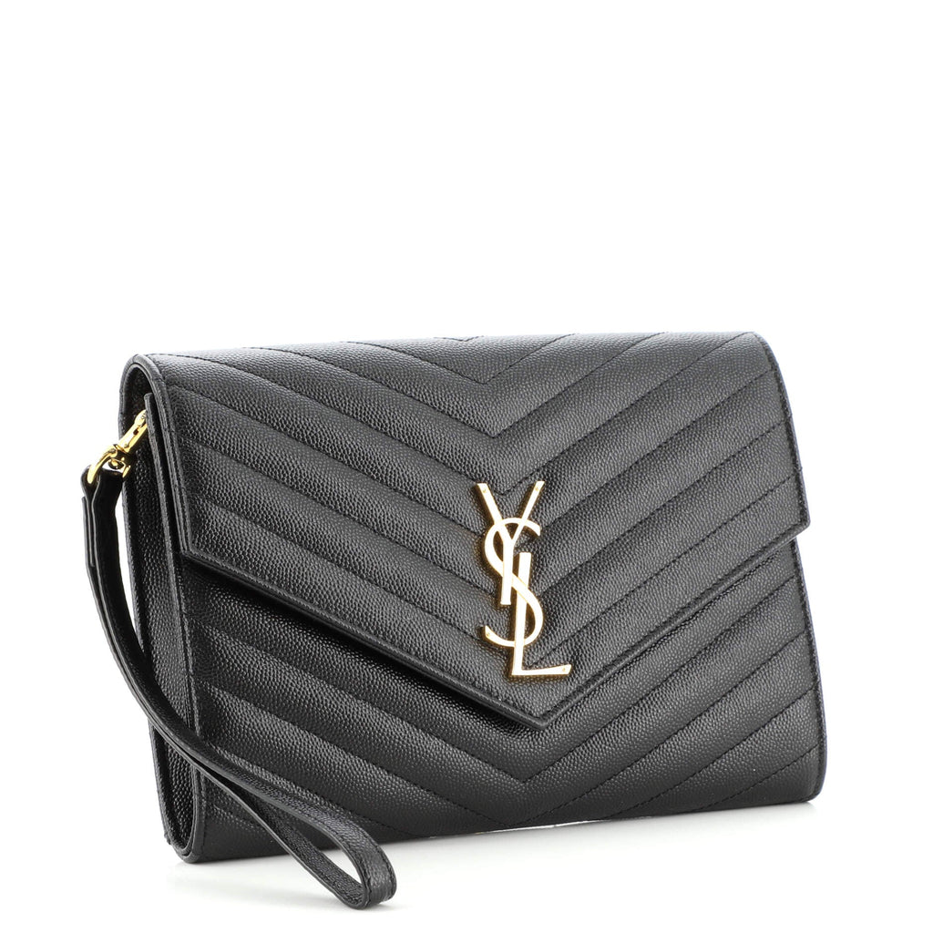 Classic Monogram Envelope Wristlet Clutch Matelasse Chevron Leather