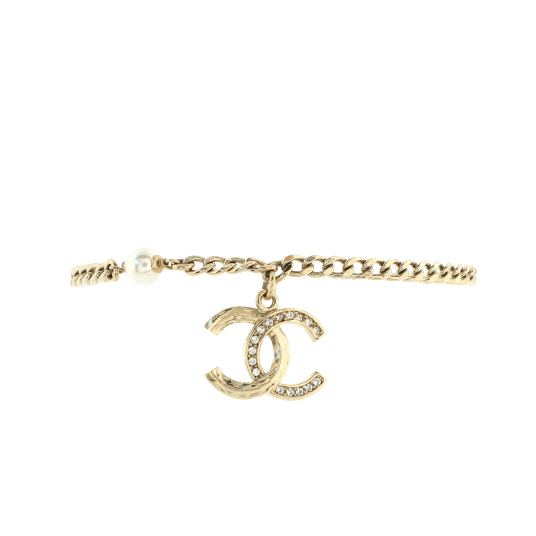 CC Chain Bracelet Metal with Crystals and Faux Pearl