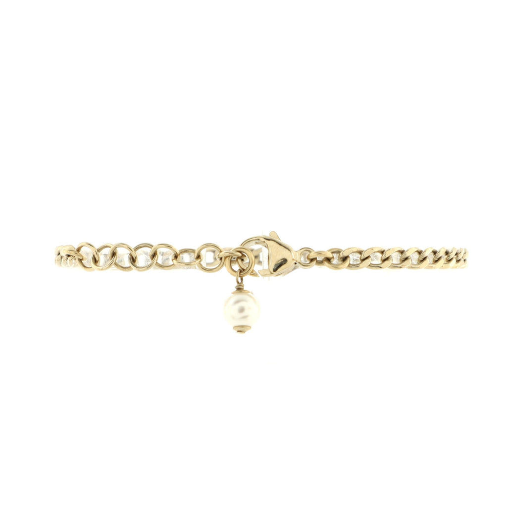 CC Chain Bracelet Metal with Crystals and Faux Pearl