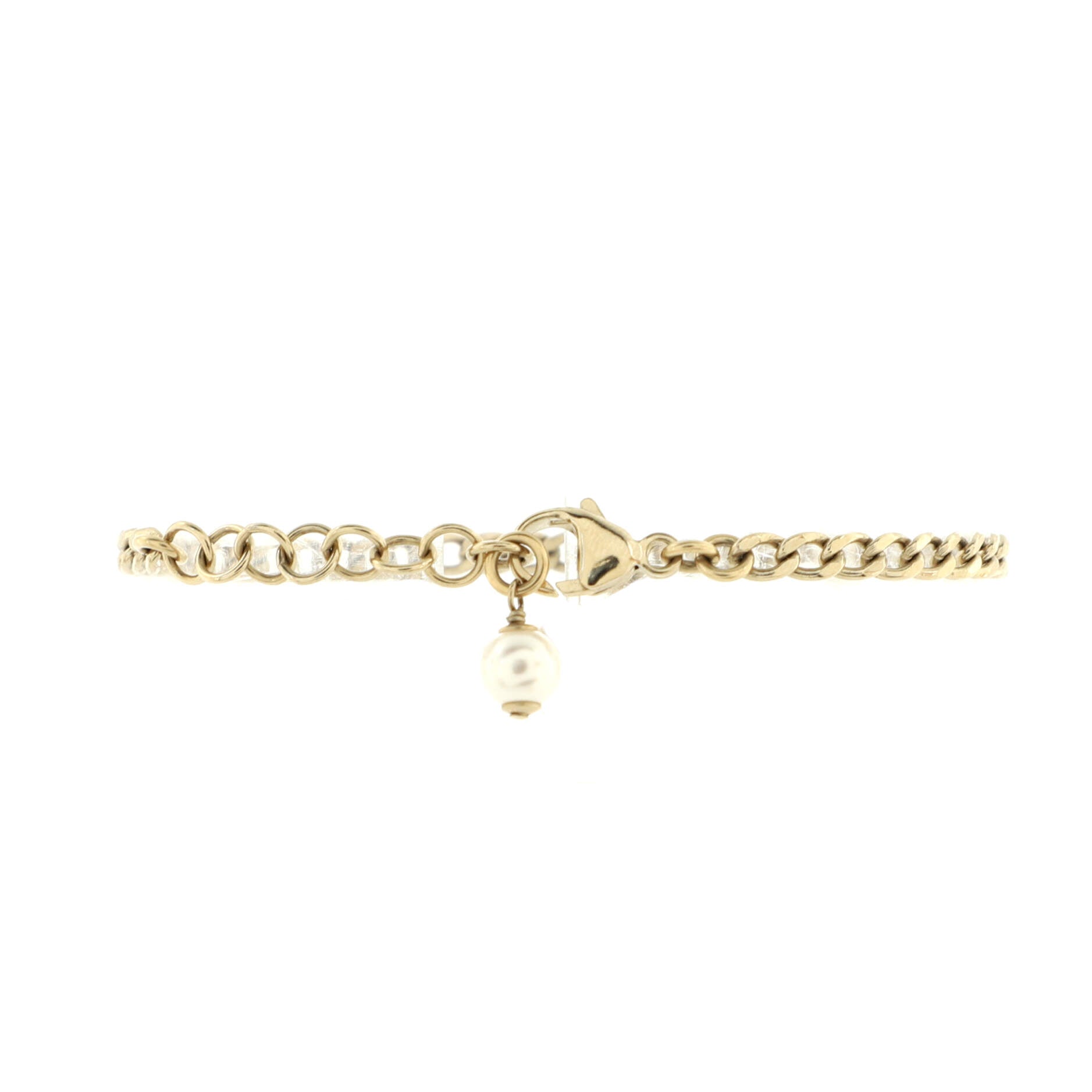 CC Chain Bracelet Metal with Crystals and Faux Pearl