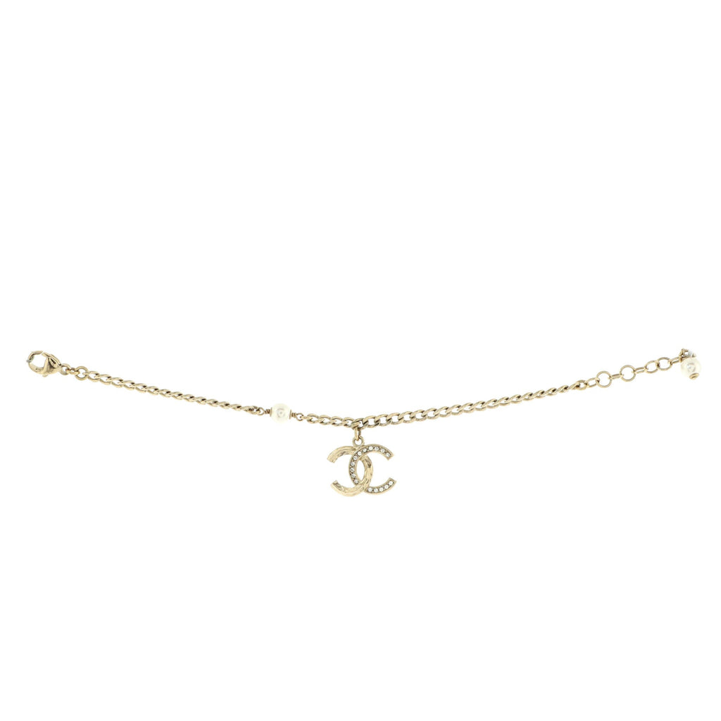 CC Chain Bracelet Metal with Crystals and Faux Pearl