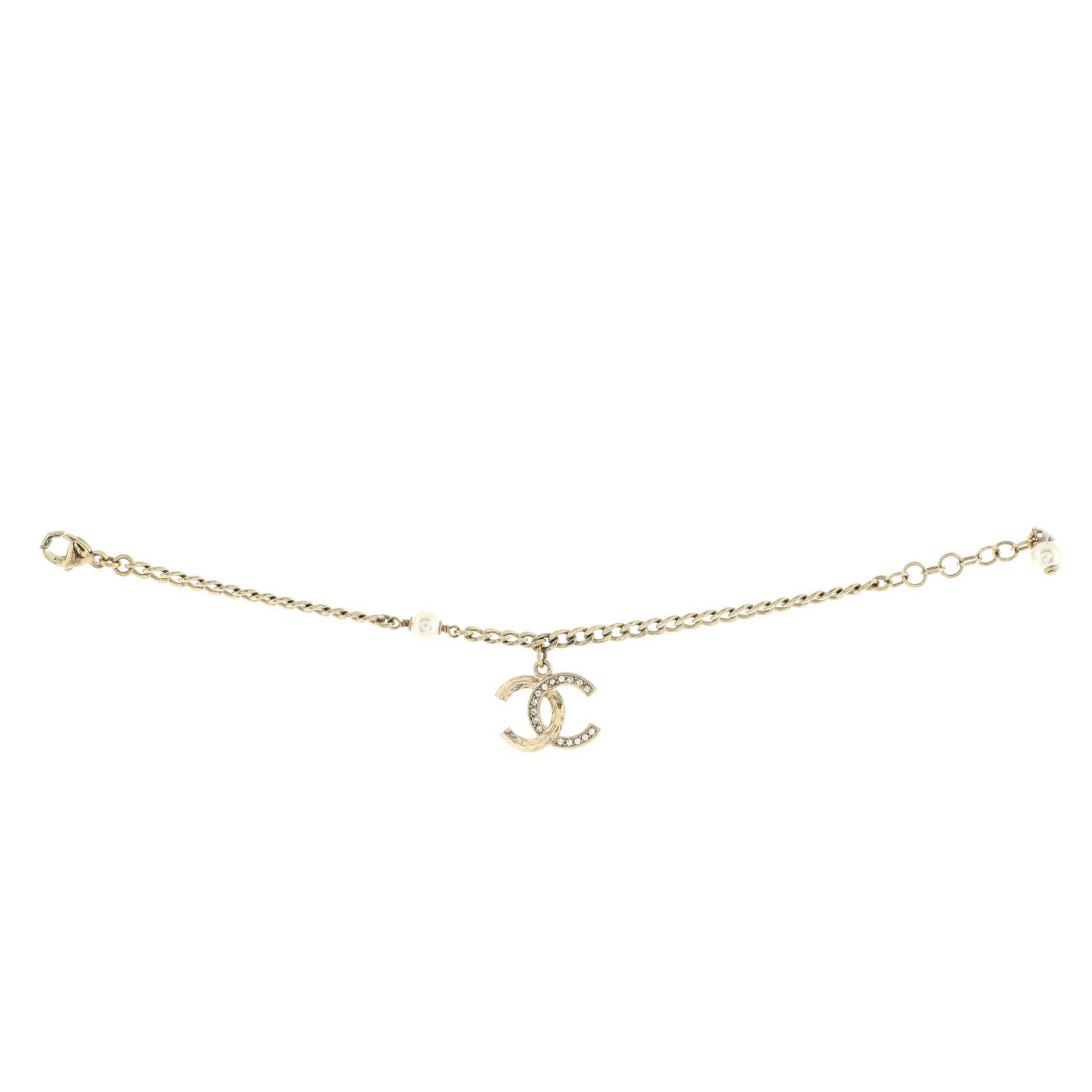 CC Chain Bracelet Metal with Crystals and Faux Pearl