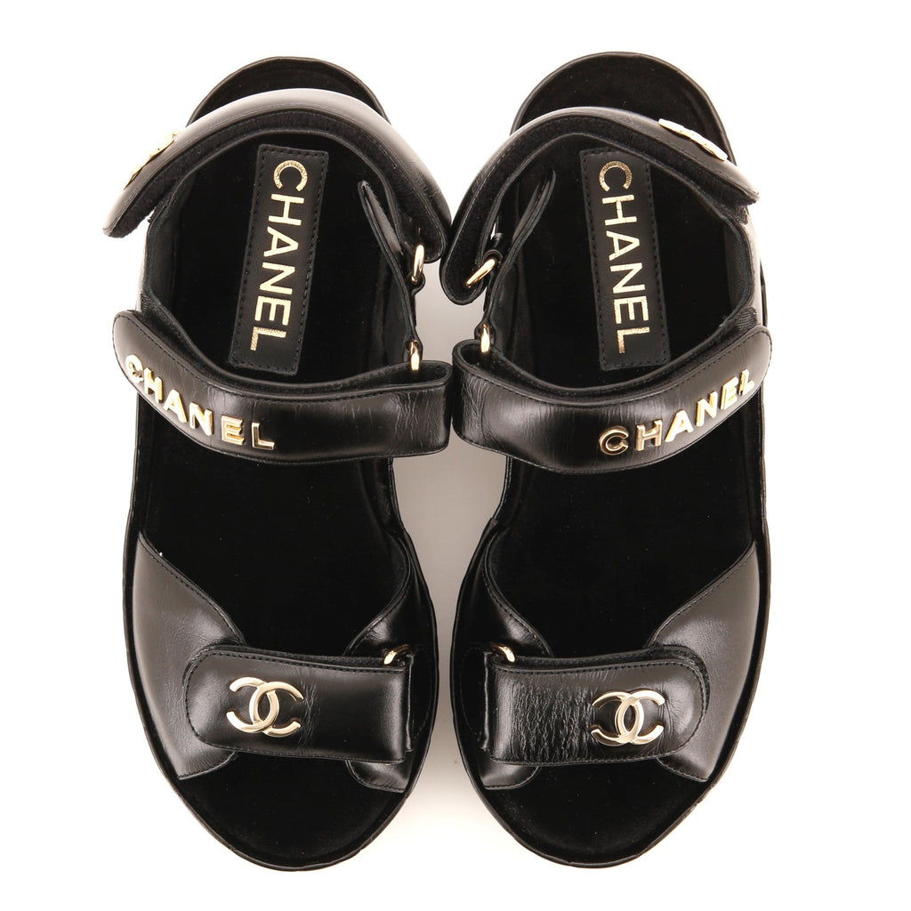 Women's Logo Velcro Strap Wedge Sandals Quilted Shiny Calfskin