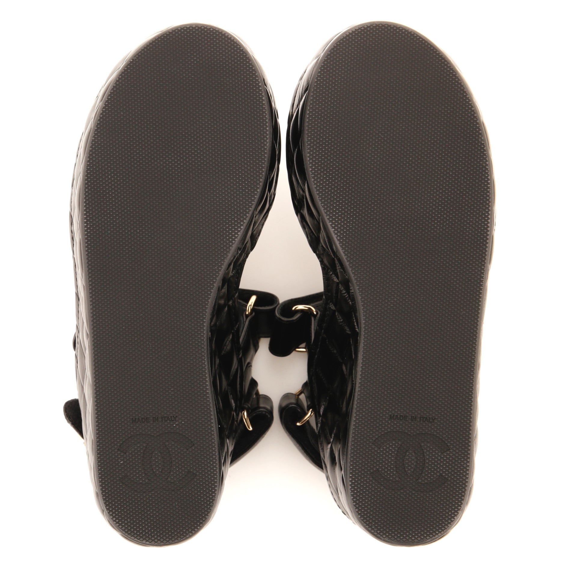Women's Logo Velcro Strap Wedge Sandals Quilted Shiny Calfskin