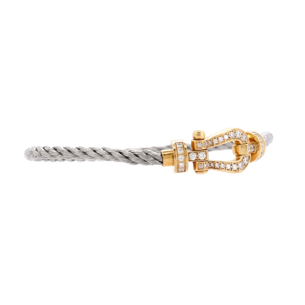 Force 10 Bracelet Woven Cord and Stainless Steel with 18K Yellow Gold and Pave Diamonds Medium