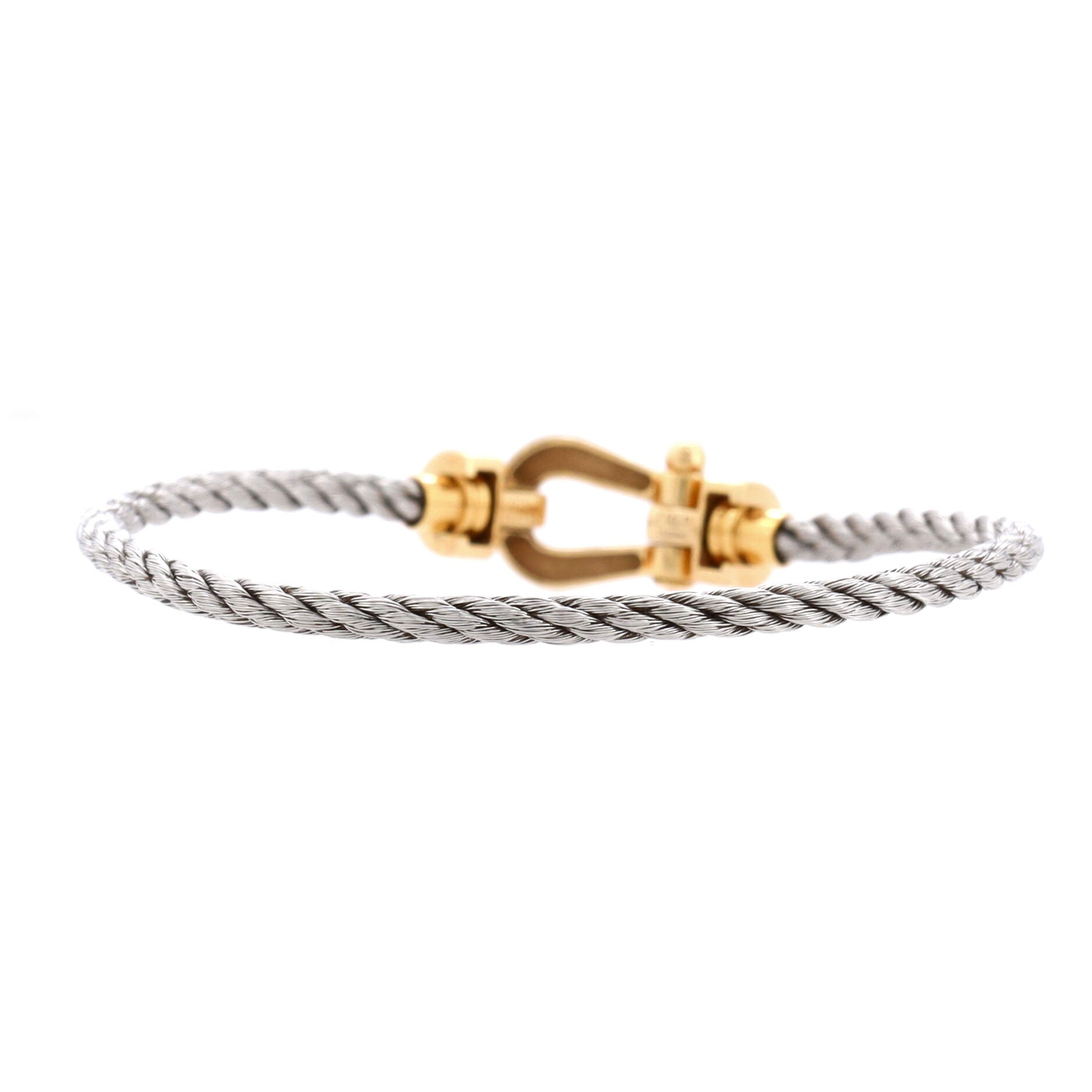Force 10 Bracelet Woven Cord and Stainless Steel with 18K Yellow Gold and Pave Diamonds Medium