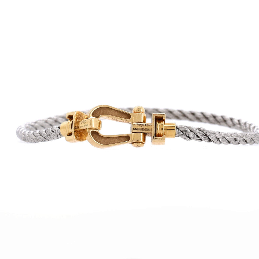 Force 10 Bracelet Woven Cord and Stainless Steel with 18K Yellow Gold and Pave Diamonds Medium