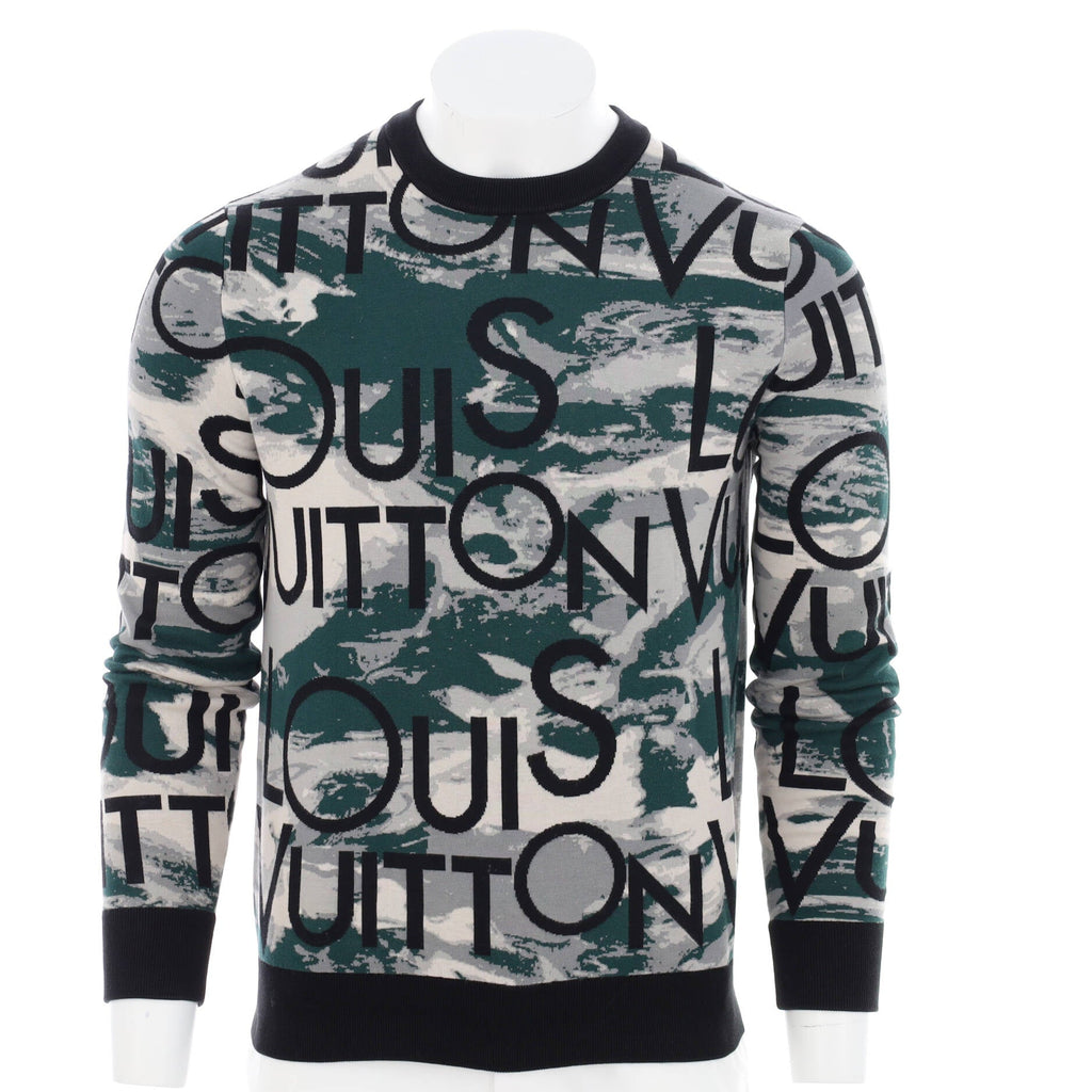 Men's Allover Logo Camoflauge Jacquard Crewneck Sweatshirt Cotton