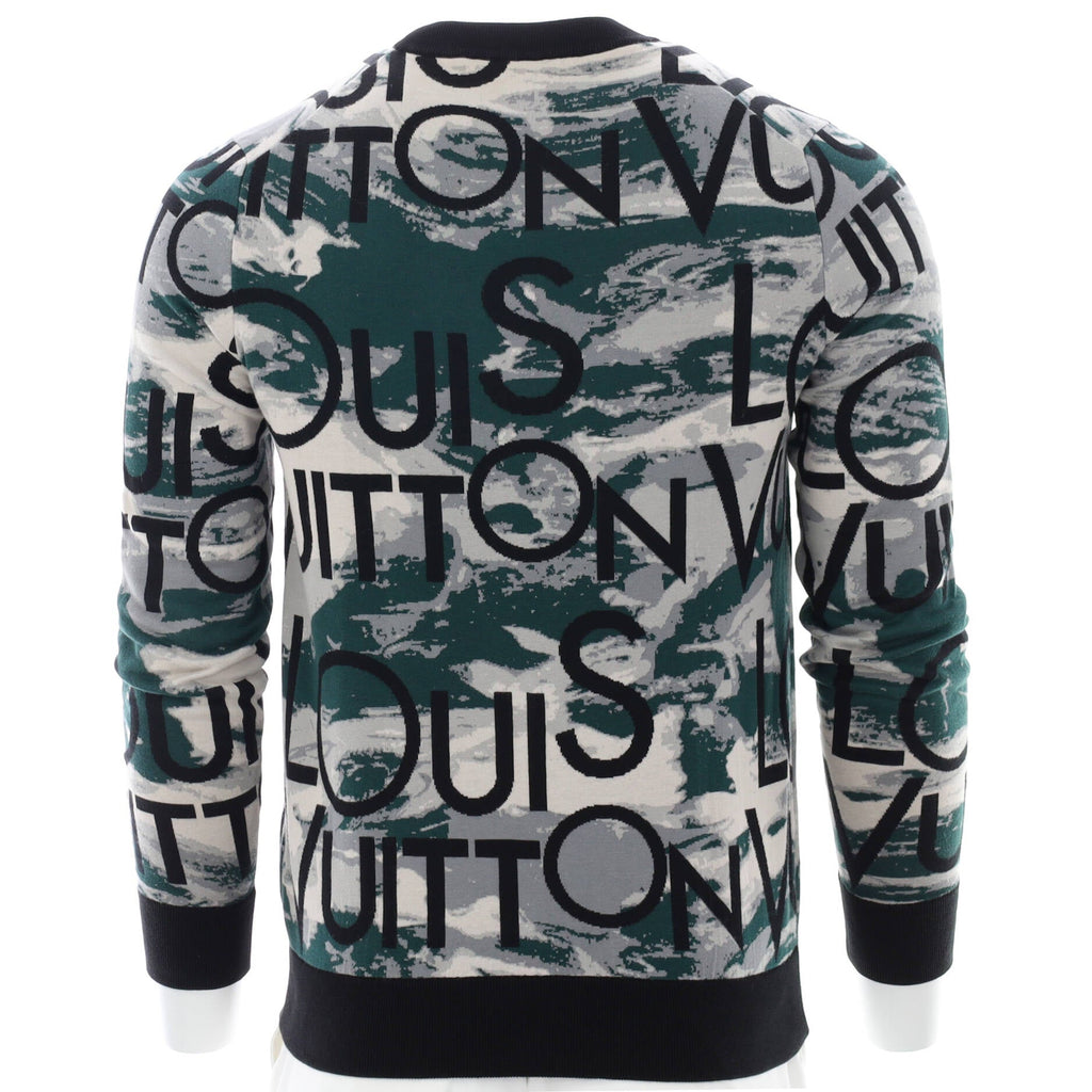 Men's Allover Logo Camoflauge Jacquard Crewneck Sweatshirt Cotton