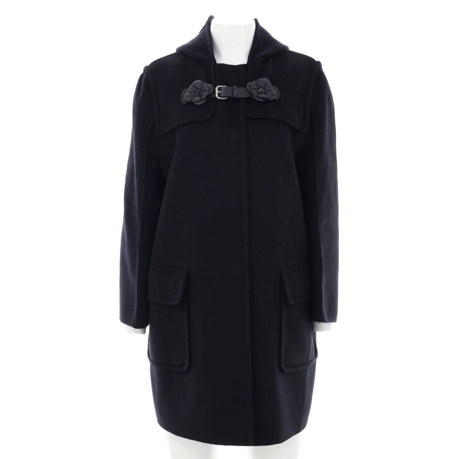 Women's Flower Buckle Hooded Coat Wool