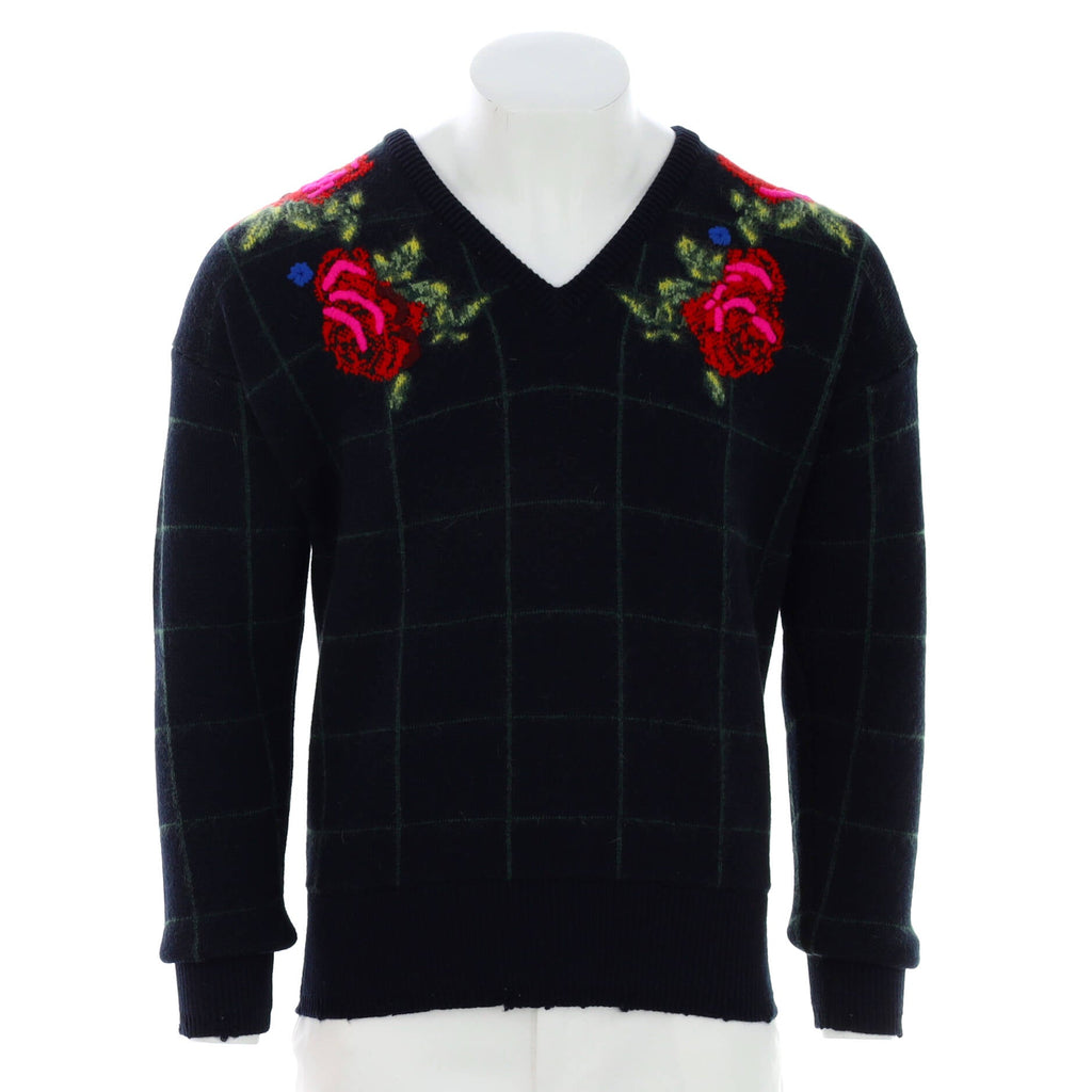 Men's Roses V-neck Sweater Wool Blend