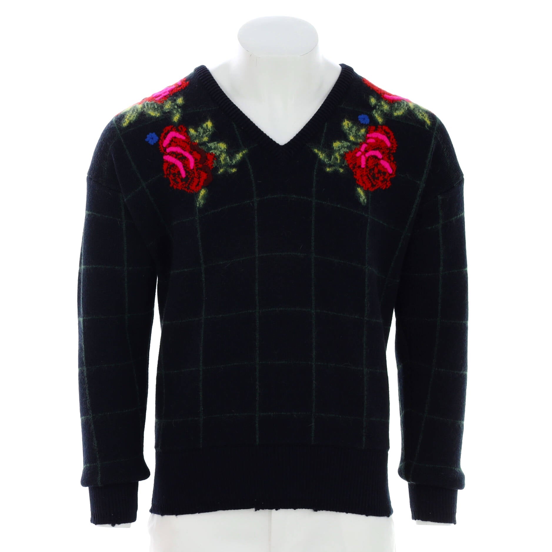 Men's Roses V-neck Sweater Wool Blend
