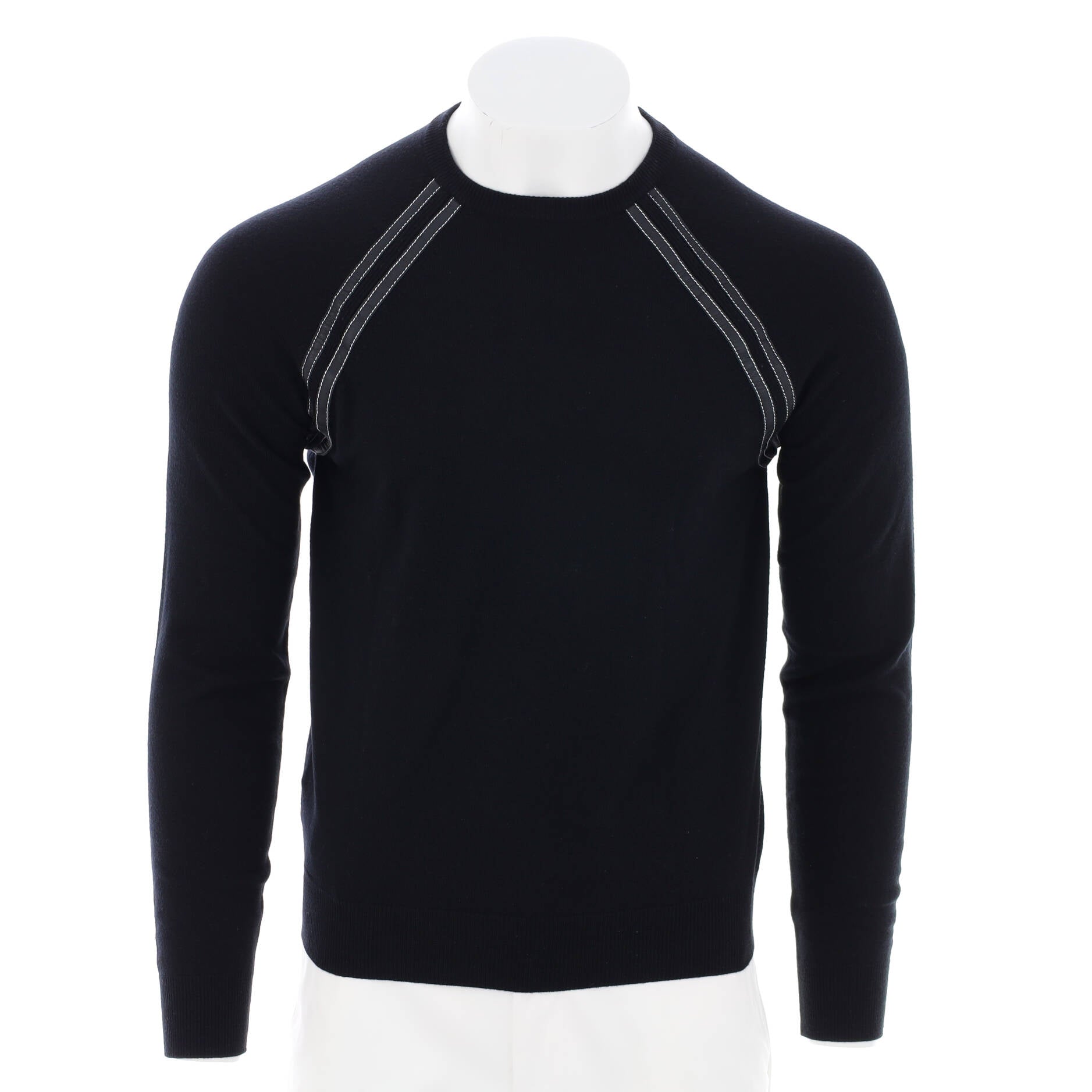 Men's Crewneck Stripe Sweater Wool with Lambskin
