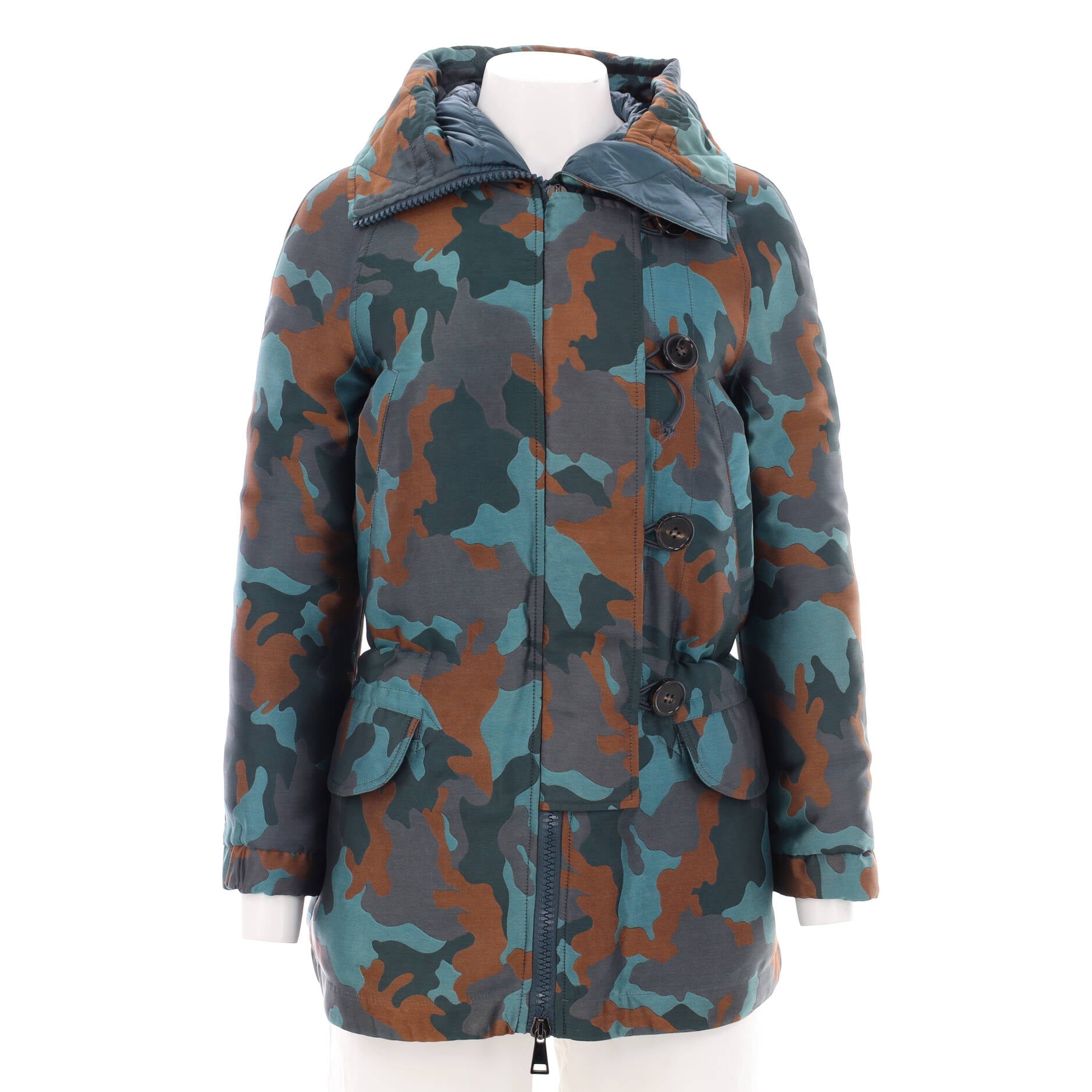 Women's Long Camouflage Jacket Acetate Blend with Down