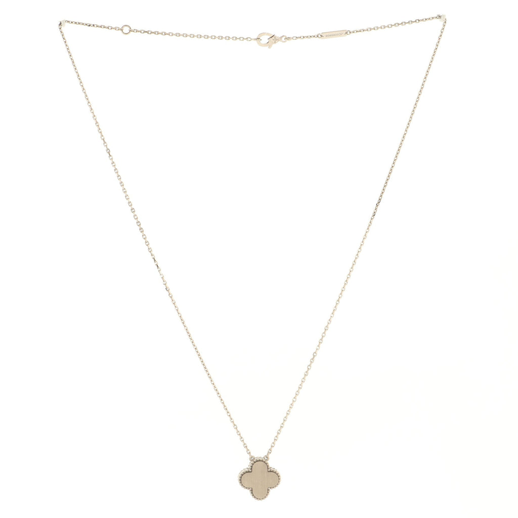 Vintage Alhambra Pendant Necklace Guilloche 18K White Gold with Diamond