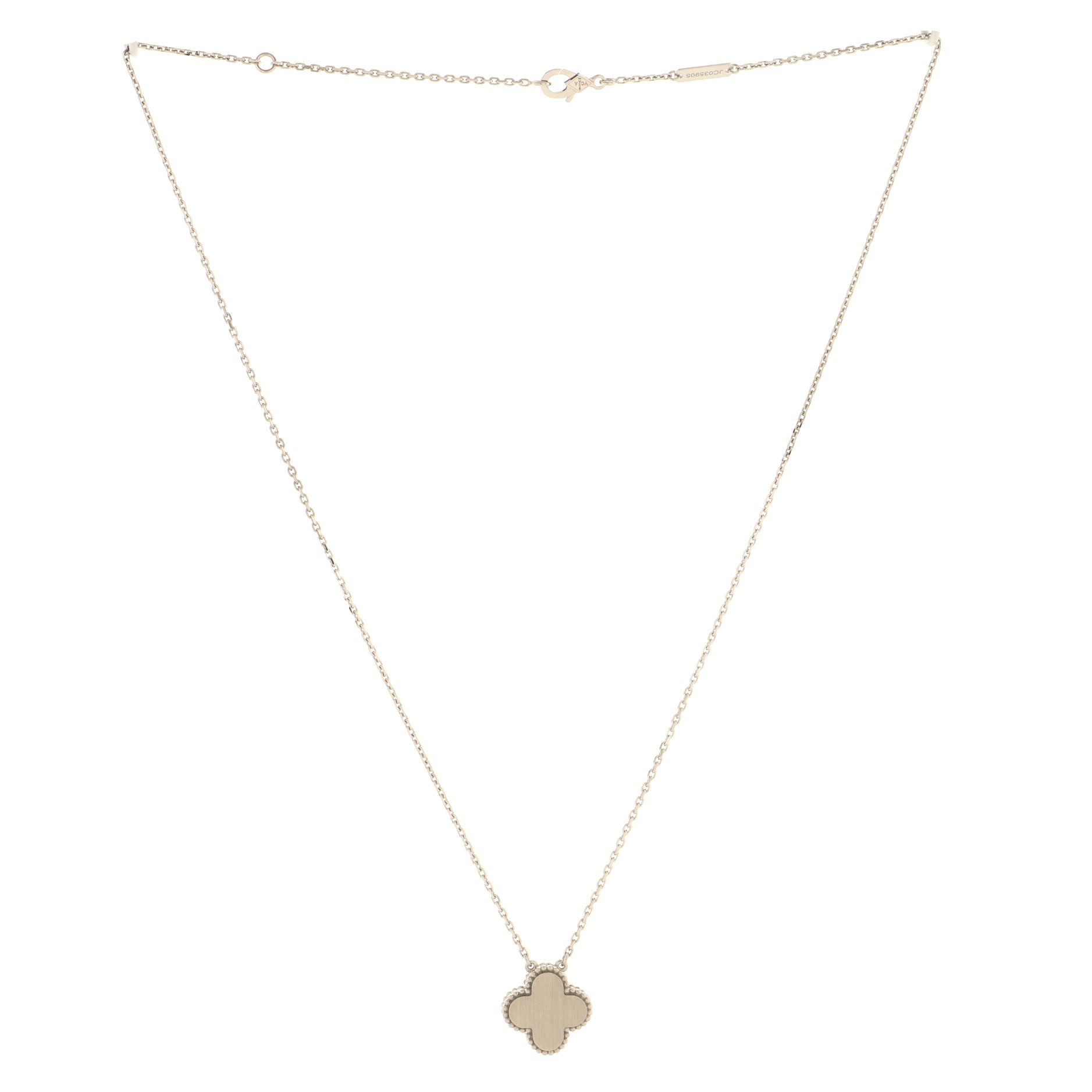 Vintage Alhambra Pendant Necklace Guilloche 18K White Gold with Diamond