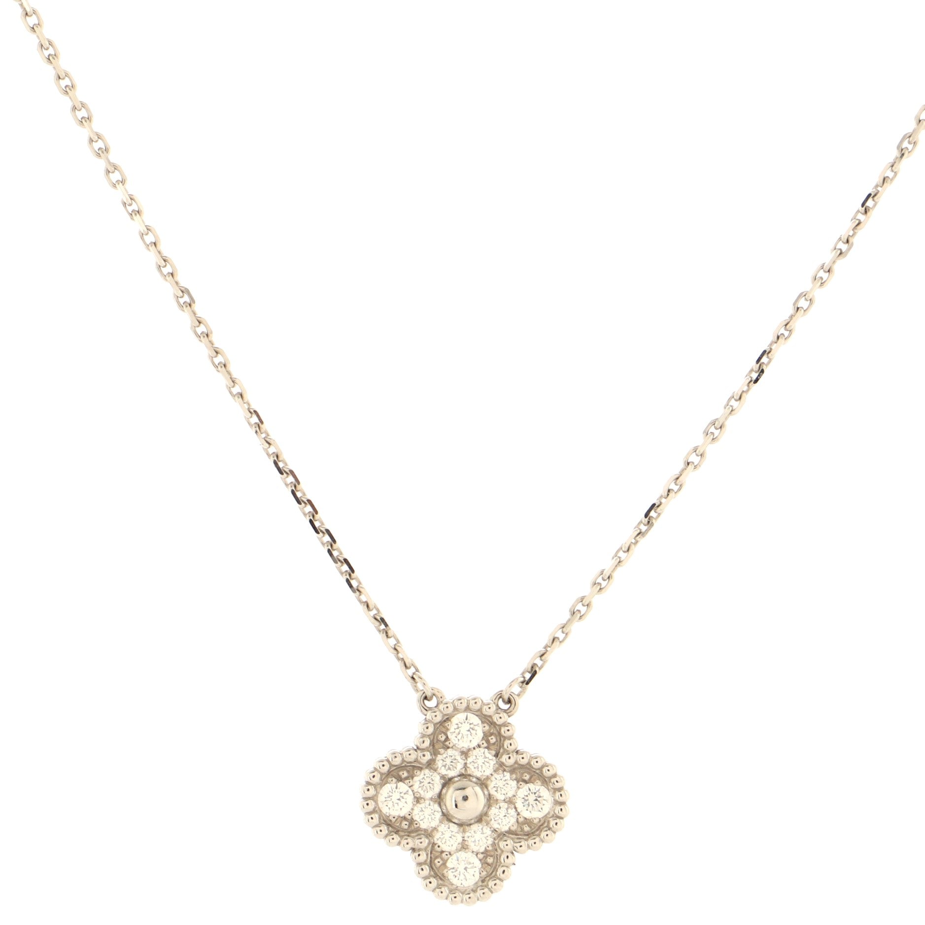 Vintage Alhambra Pendant Necklace 18K White Gold and Diamonds