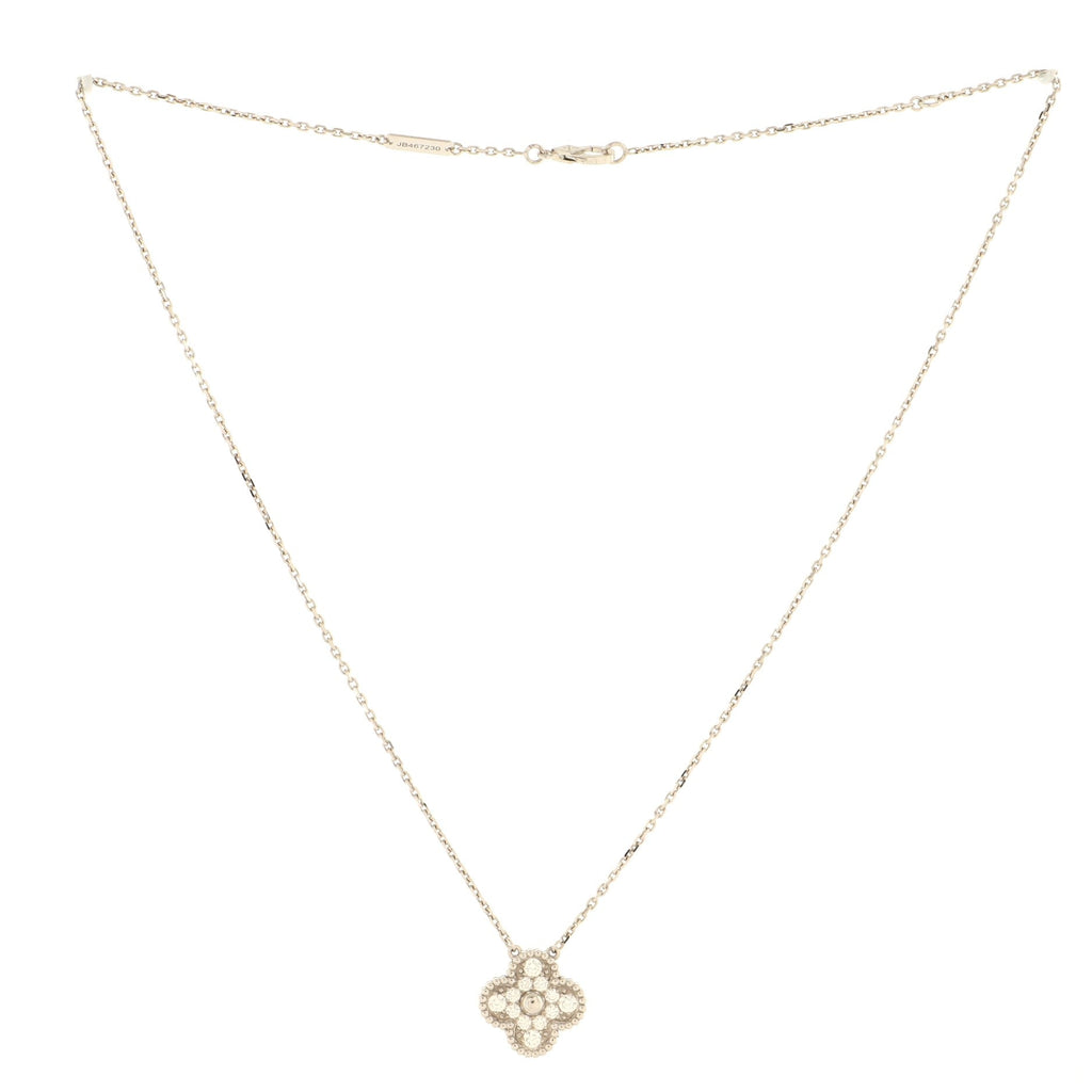 Vintage Alhambra Pendant Necklace 18K White Gold and Diamonds