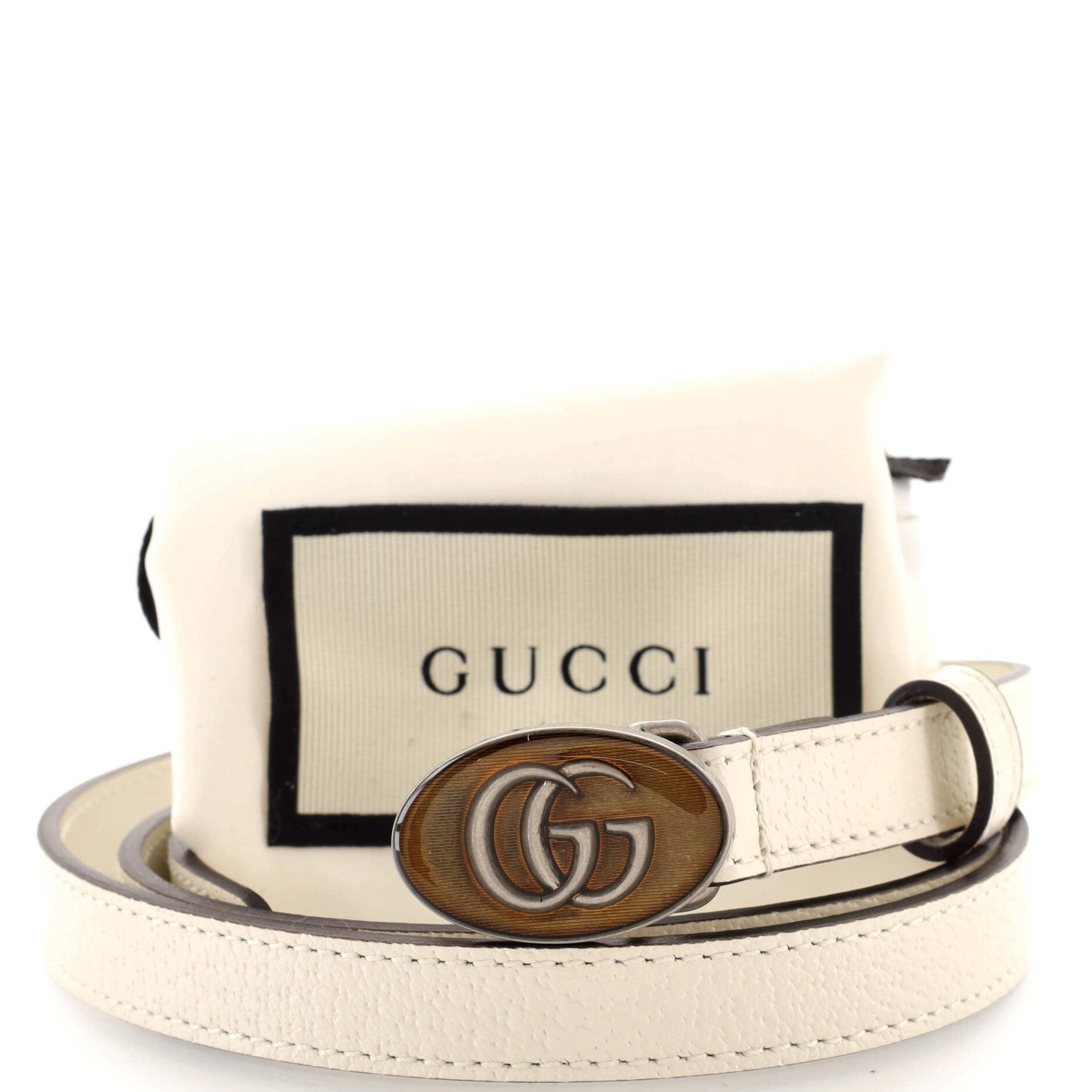 GG Oval Buckle Belt Leather with Enamel Thin 90
