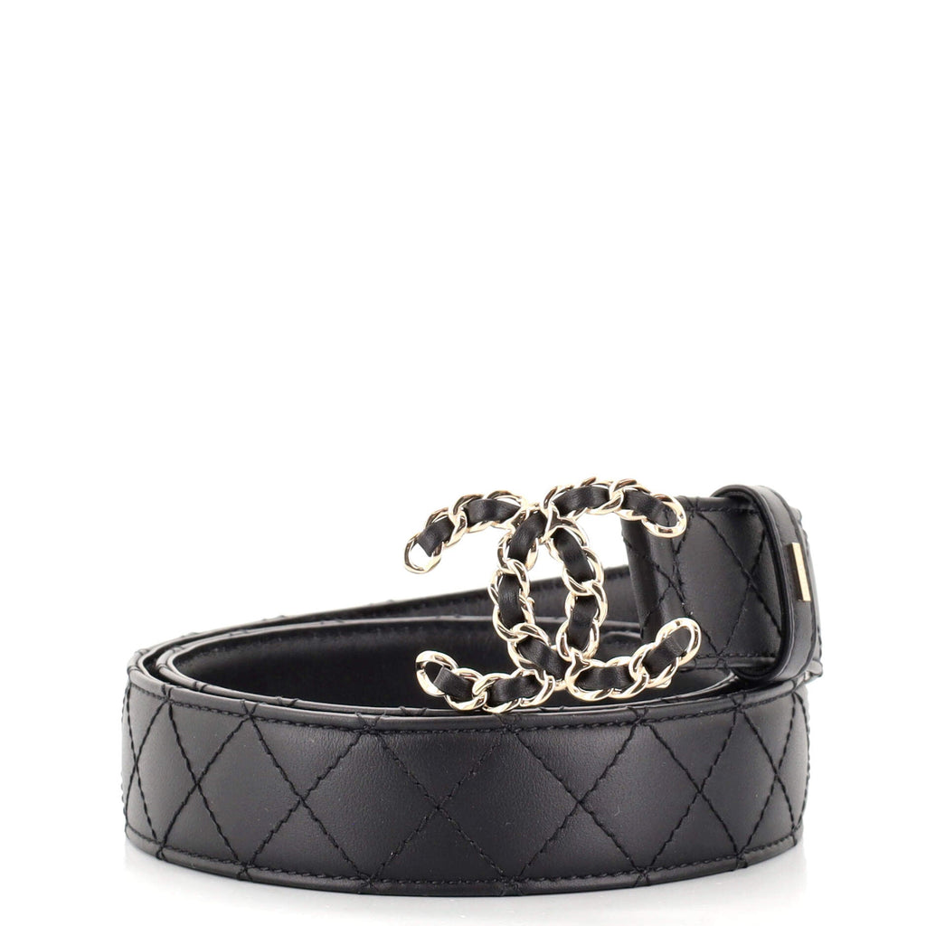 Woven Chain CC Buckle Belt Quilted Leather Medium 85