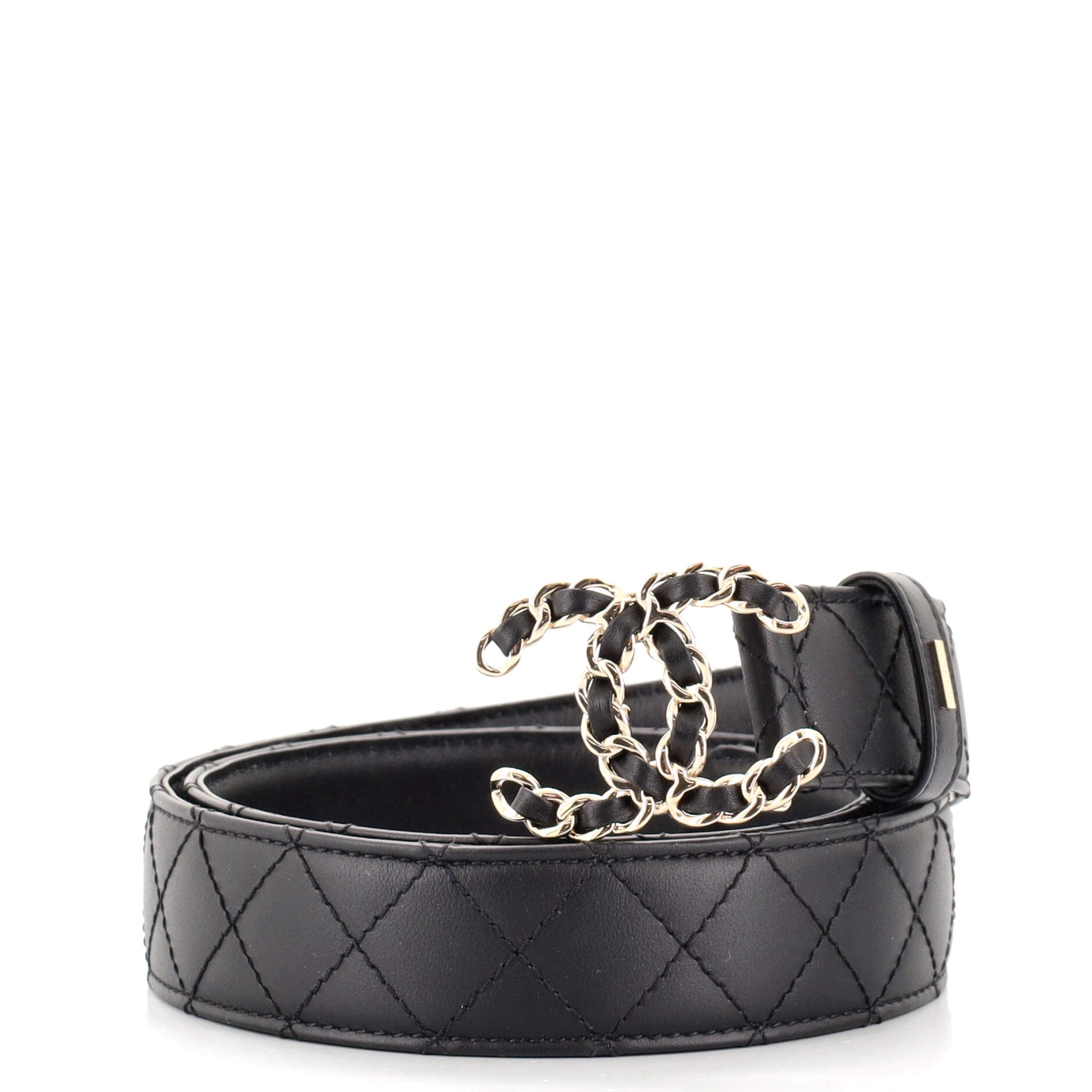 Woven Chain CC Buckle Belt Quilted Leather Medium 85