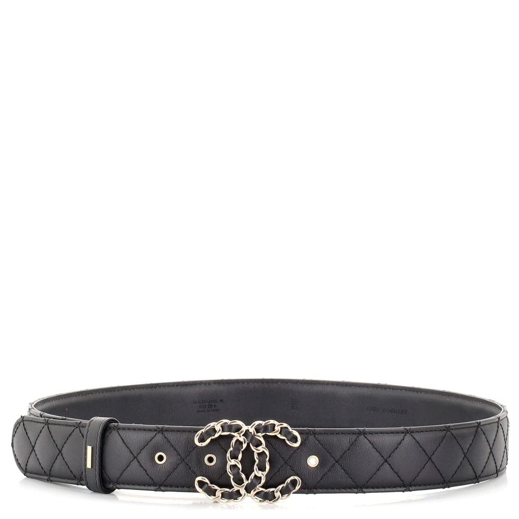 Woven Chain CC Buckle Belt Quilted Leather Medium 85