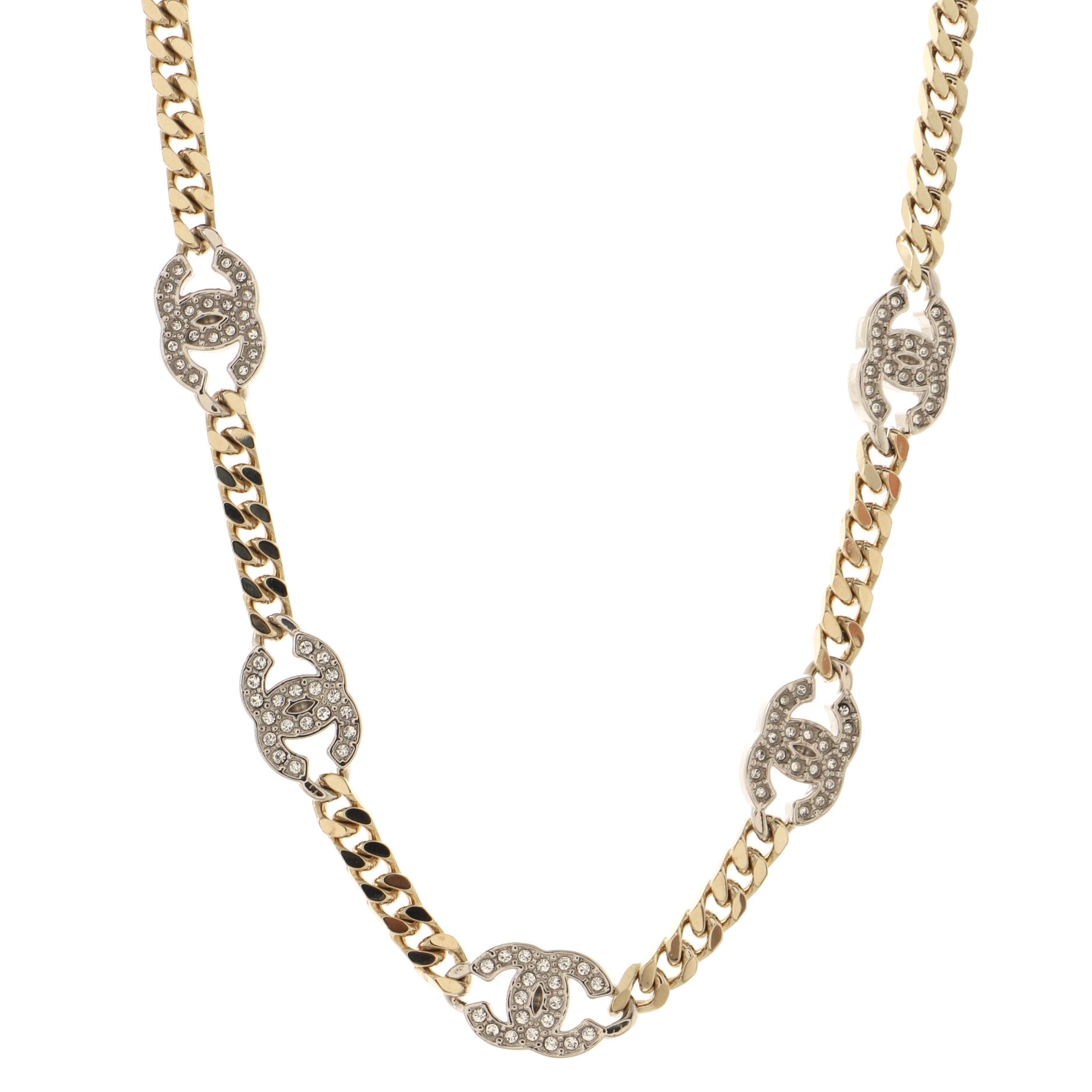 CC Link Choker Necklace Metal with Crystals