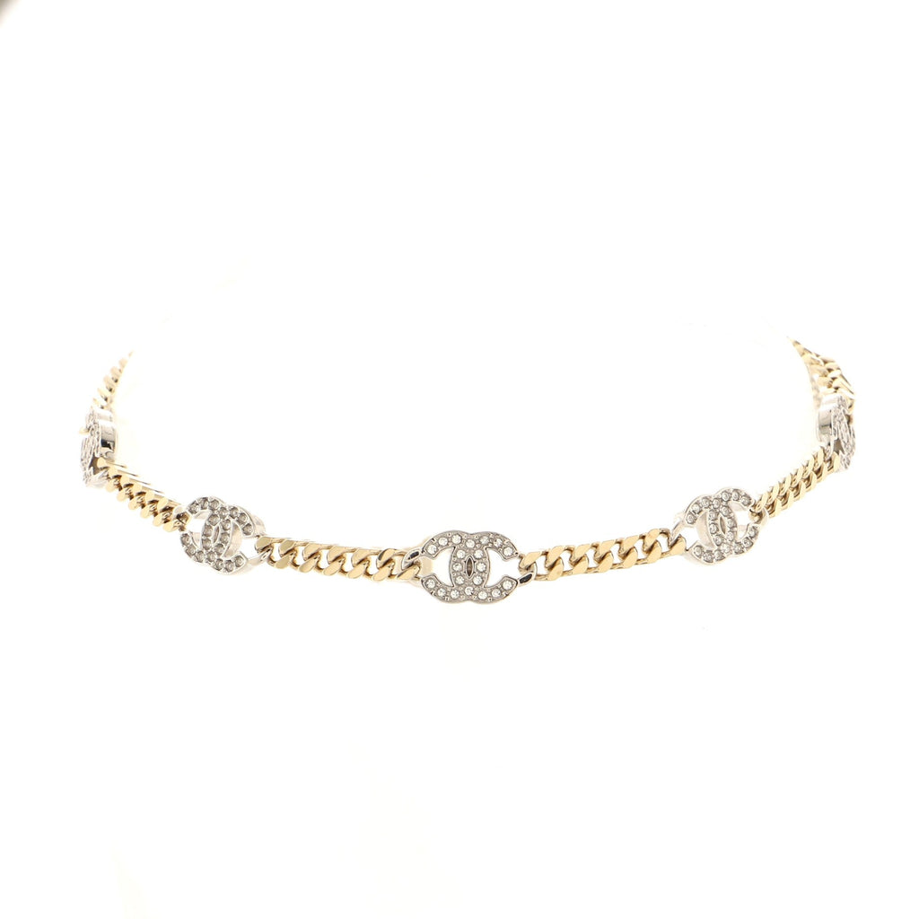 CC Link Choker Necklace Metal with Crystals