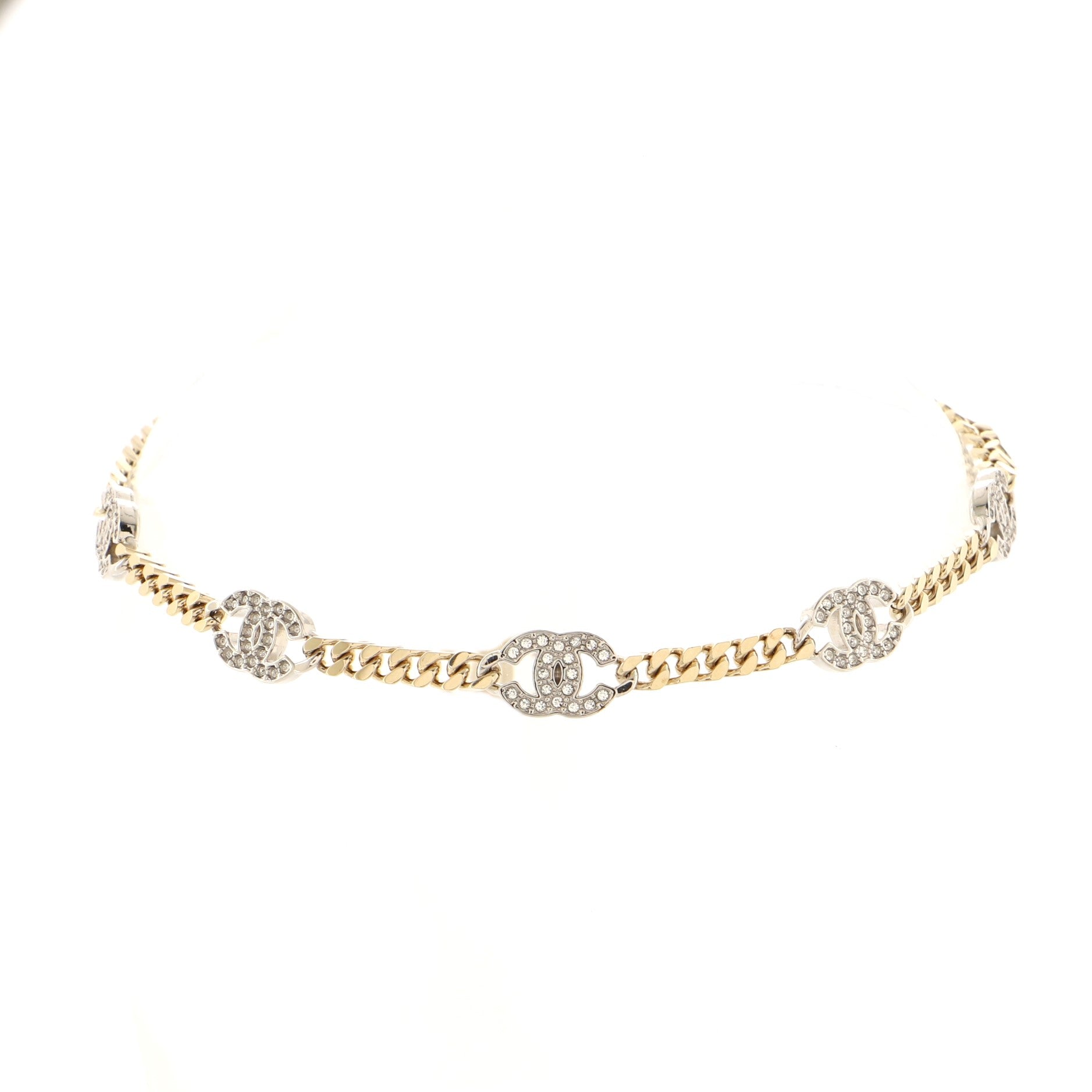 CC Link Choker Necklace Metal with Crystals