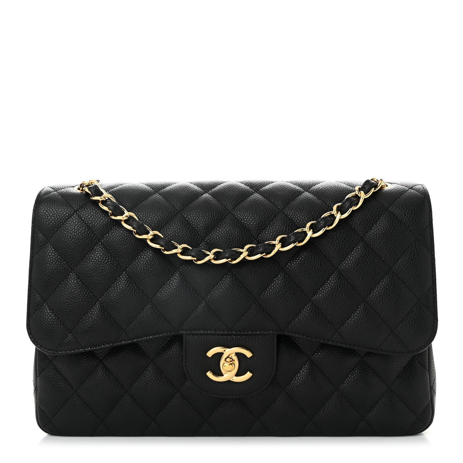 Caviar Quilted Jumbo Double Flap Black